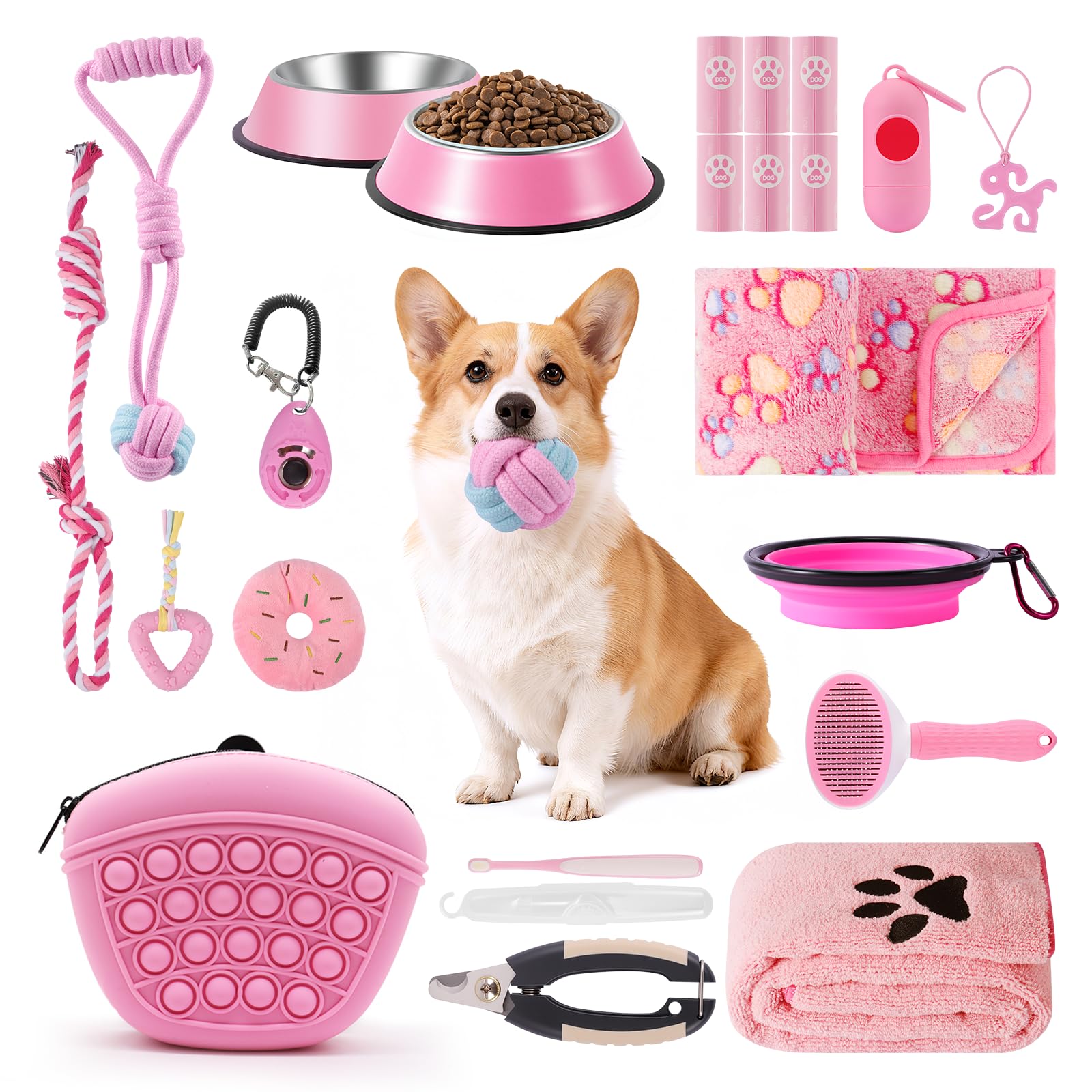 WILDOMS Puppy Supplies Starter Kit - Puppy Essentials and Dog Stuff Set for Small Dogs, Includes Bowls, Toys, Toothbrush, Treat 