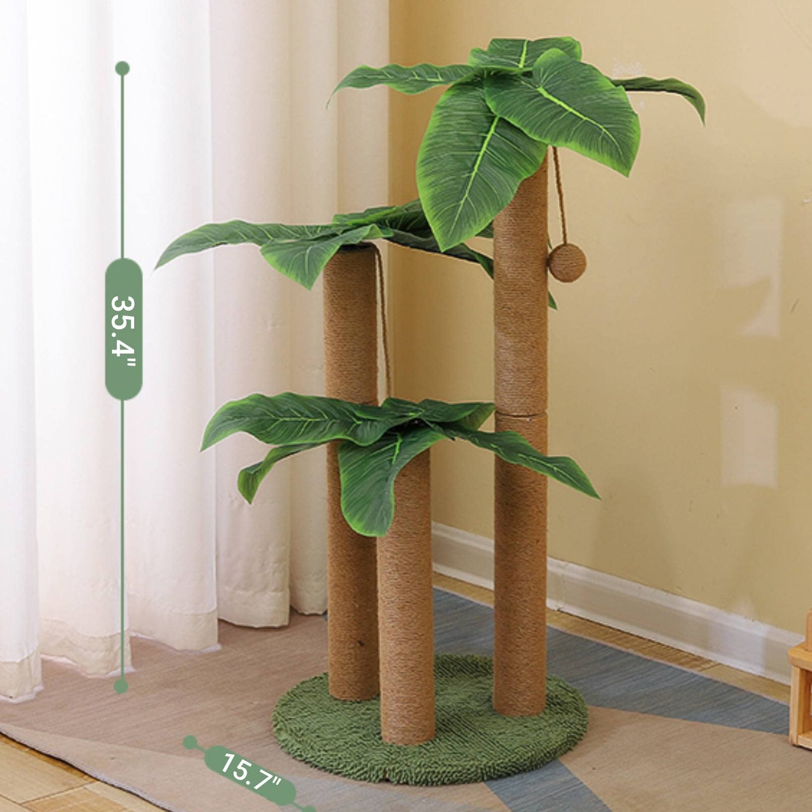 Fhiny 35.4'Tall Cat Scratching Post, Cat Scratcher With 3 Scratching Poles For Adult Kitten Scratching Tree Hanging Ball Toy Cute Canna Vertical Kitty Activity Center For Indoor Large Cat Kitty Rabbit