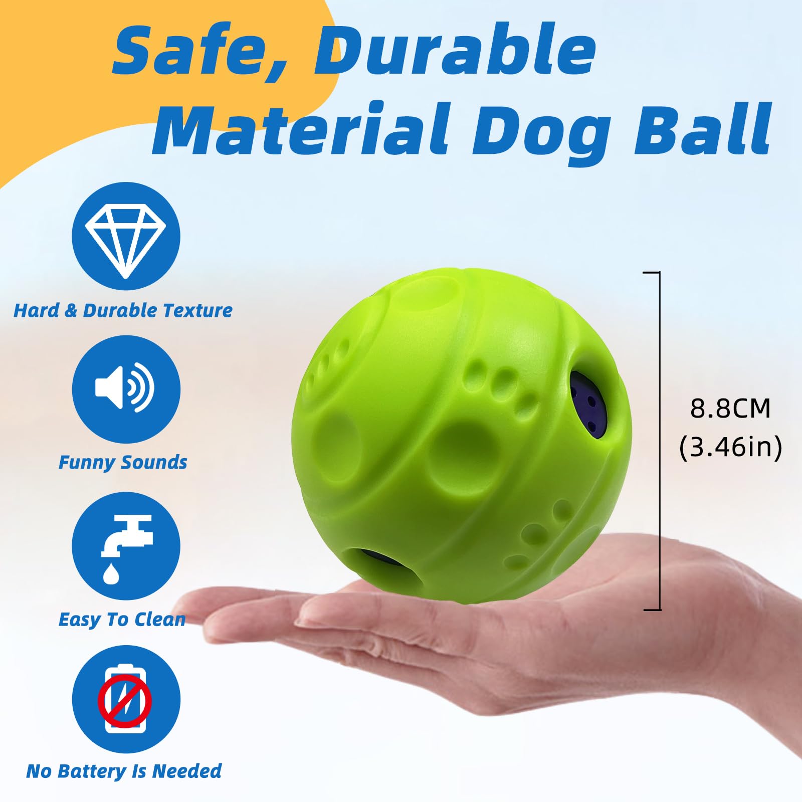 Shake And Laugh Dog Toys Ball, Interactive Dog Ball, No Paint, Gibbering Sound With Surface Concave Lines, M, 3.46 In (8.8 Cm)