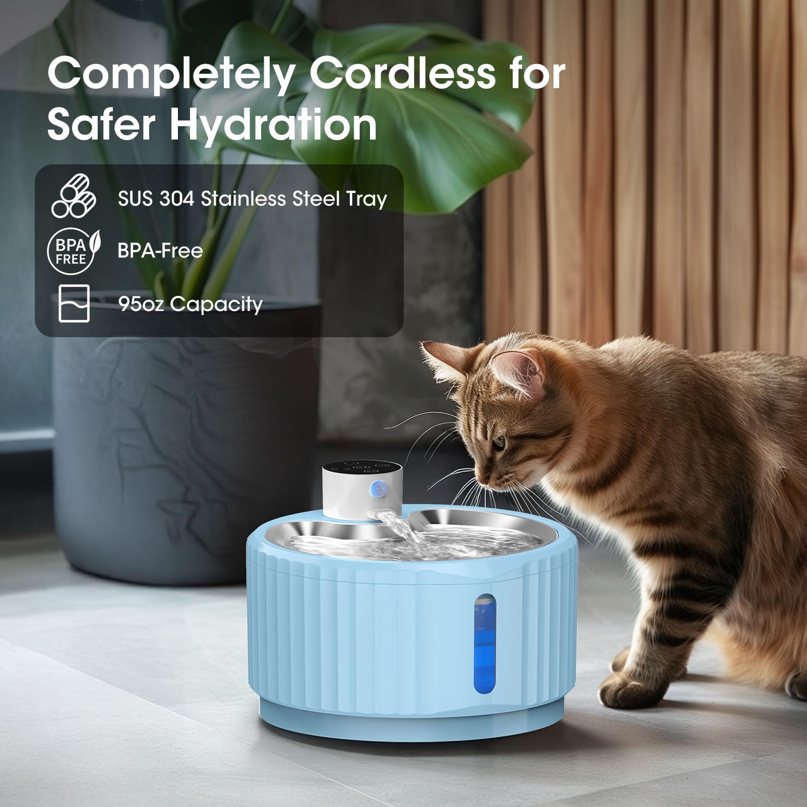 Jeeramia Wireless Cat Water Fountain, 94 Oz/2.8 L Battery Operated Pet Water Fountain For Cats Inside, Automatic Dog Water Fount