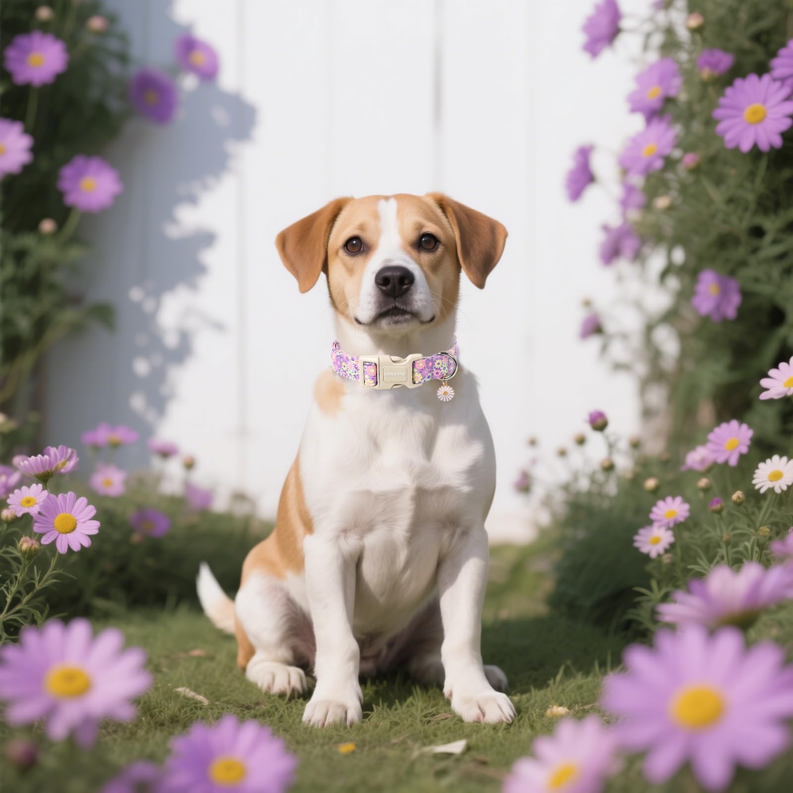 DOGWONG Flower Dog Collar - Durable Cotton Daisy Design, X-Small, for Small Medium Large Dogs