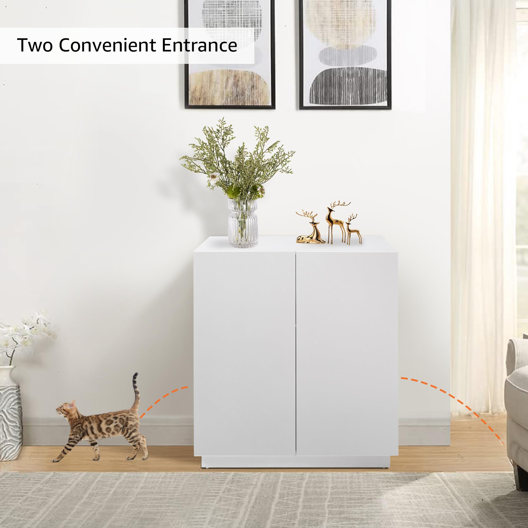 Unipaws Tall Cat Litter Box Enclosure With Shelves, Hidden Litter Box Cover For Tall Or Top Entry Litter Box, Kitty Enclosed Lit