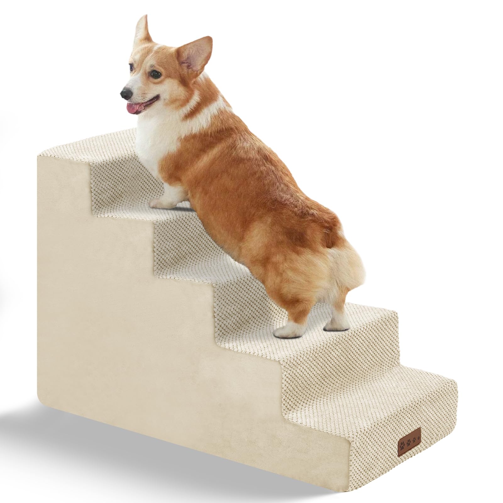 GGIB Dog Stairs for Small Dogs Pet Stairs for Sofa Couch Dog Ramp Pet Steps with Removable Washable Cover, Beige, 22'' H, 5-Step