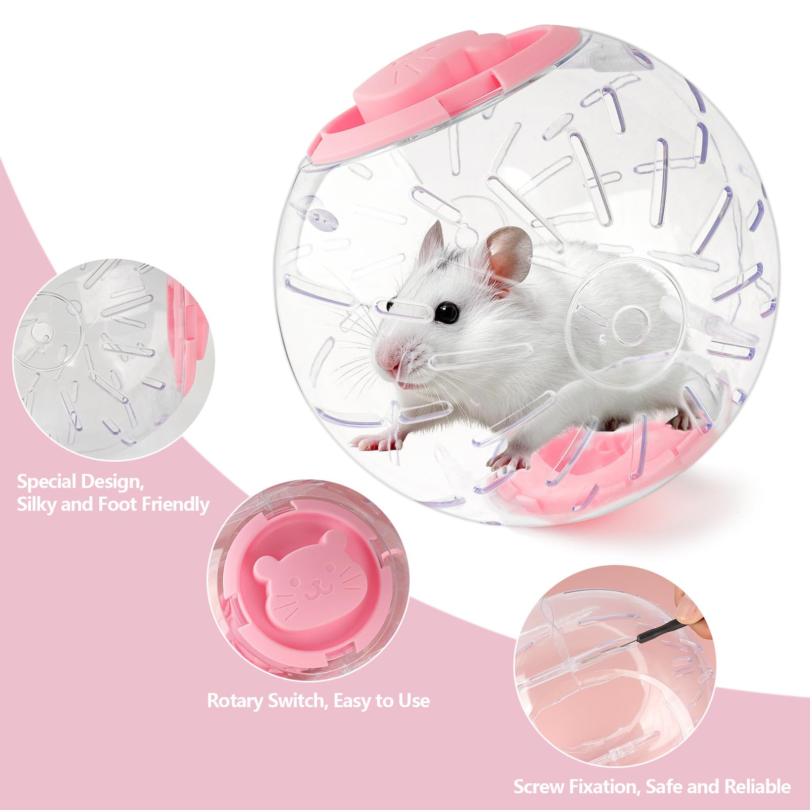 7.1Inch Hamster Exercise Ball, Hamster Transparent Running Ball With Traction Rope And Back Rope, Hamster Cage Accessories For H