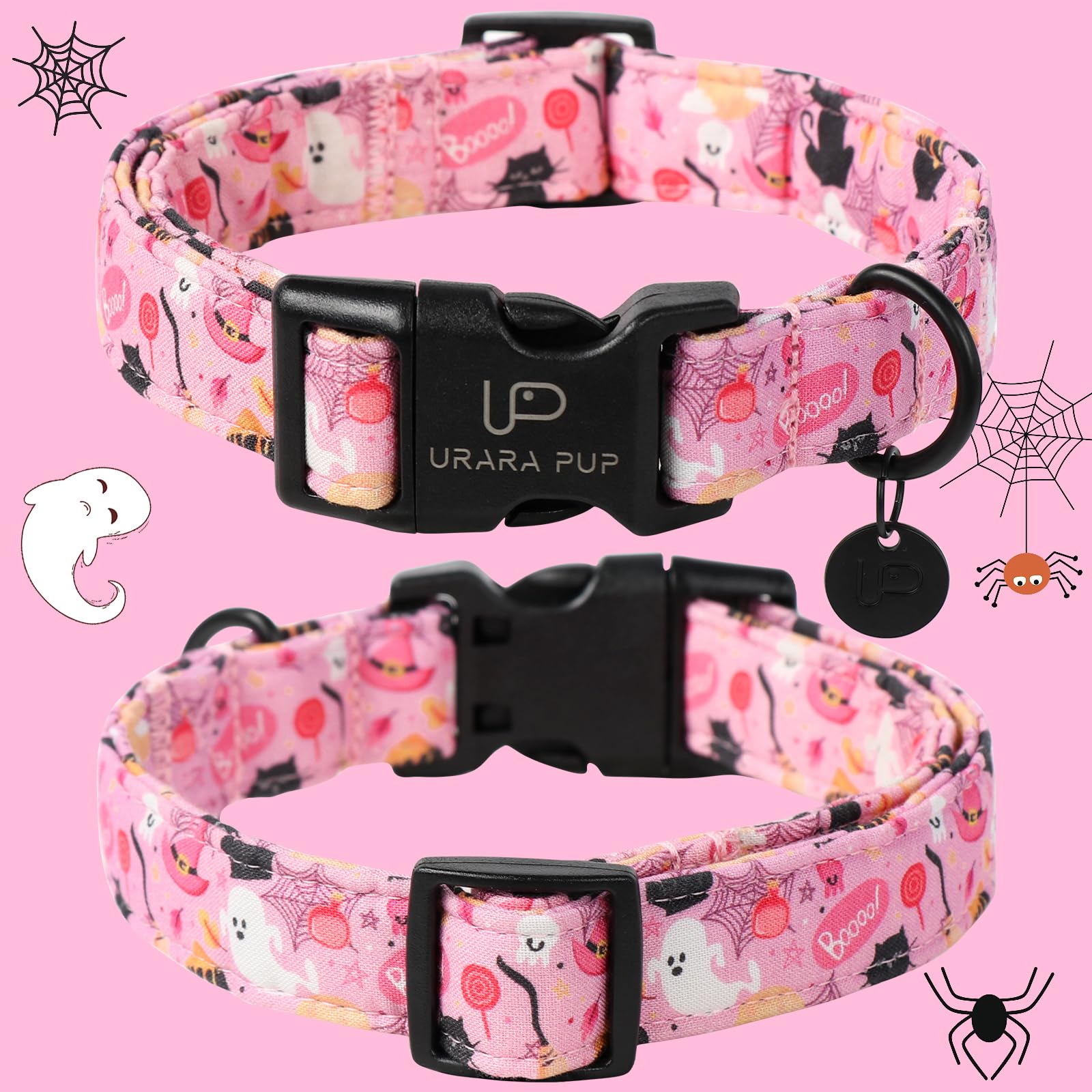 Up Urara Pup Halloween Dog Collar, Autumn Cotton Collar For Boys Or Girls Dogs, Cute Pink Comfortable Pet Collar With Lightweigh