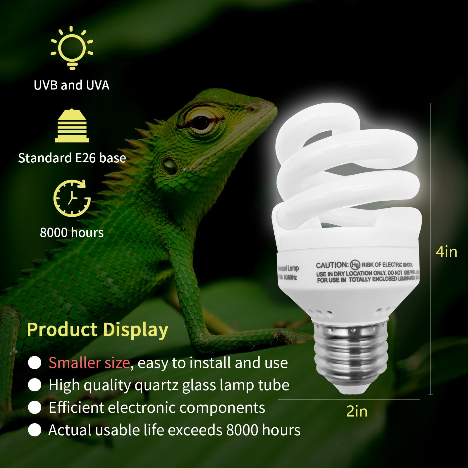 Yimidool Uvb Light For Reptiles, 9W 5.0 Reptile Heat Lamp Bulbs, Uva Uvb Reptiles Light Bulbs Ideal For Rainforest Reptiles, Bea