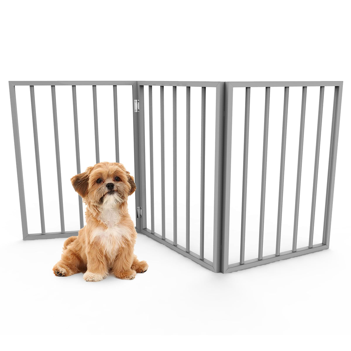 Pet Gate - 3-Panel Indoor Foldable Dog Fence For Stairs, Hallways, Or Doorways - 54X24-Inch Retractable Wood Freestanding Dog Gates By Petmaker (Gray)