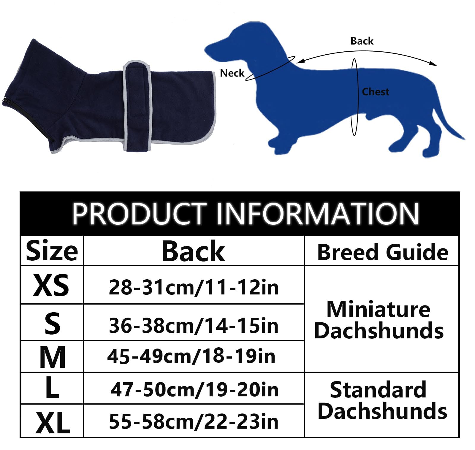 Dog Jacket, Dog Coat Perfect For Dachshunds, Dog Winter Coat With Padded Fleece Lining And High Collar, Dog Snowsuit With Adjustable Bands-Navy-M