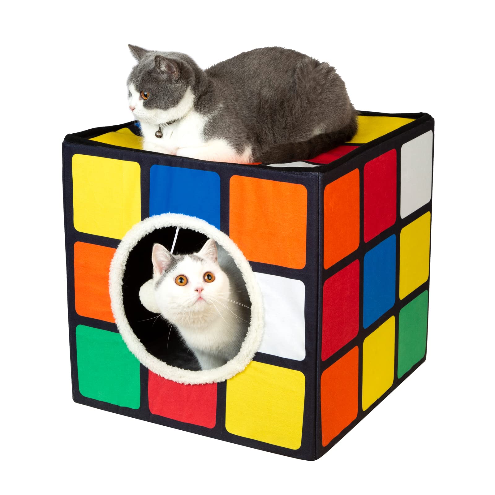 Luckitty Cat Condo House With Reversible Cushions And Fluffy Ball Hanging, Foldable Magic Cube, Large Cave Bed For Indoor Cats,