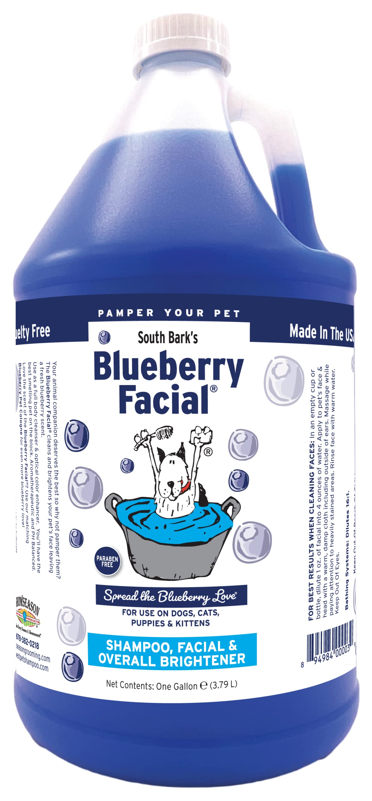 South Bark'S Blueberry Facial® For Dogs & Cats 1 Gallon | Tear Stain Remover | Long-Lasting Odor Eliminator | Cruelty-Free | Non-Toxic | Made In The Usa