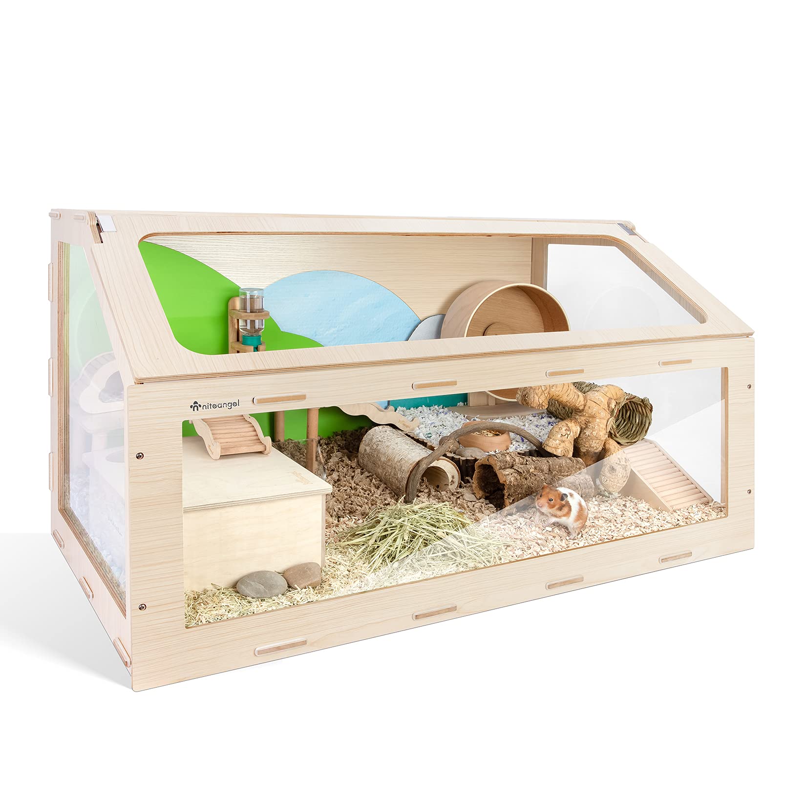 Niteangel Vista Hamster Cage W/Oblique Opening Cage Door - Mdf Aspen Small Animal Cage For Syrian Hamsters Degus Or Other Simila