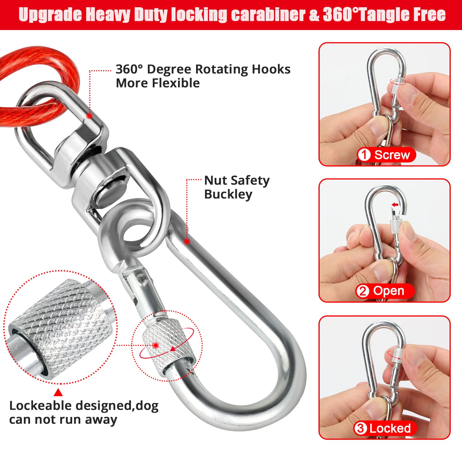 Jenico Dog Tie Out Cable - 70 Ft Dog Runner Cable With Swivel Hook, Dog Leash Run Tether For Yard Outdoor And Camping, Rust- Pro