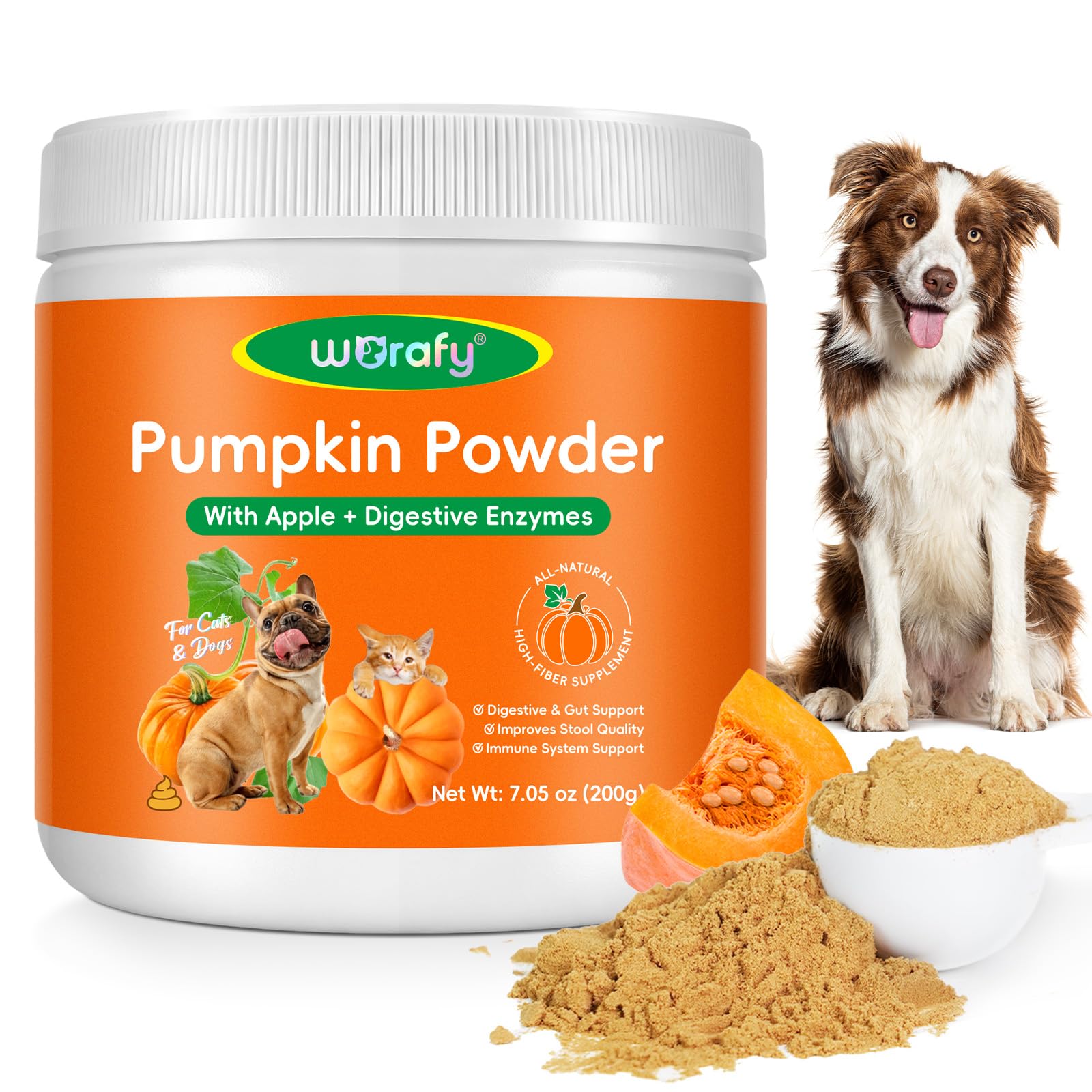 Pumpkin Powder for Dogs & Cats with Apple and Digestive Enzymes - Digestive & Gut Support Supplement, Helps Improve Stool Qualit