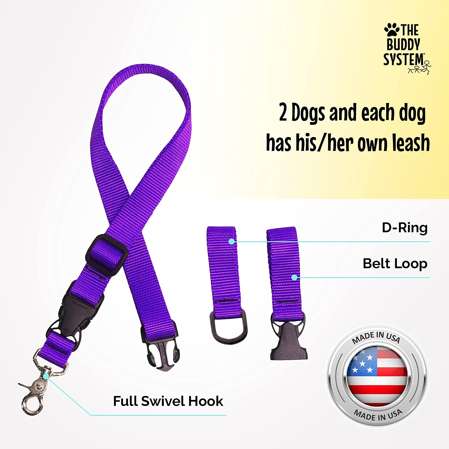 The Buddy System Accessories For Our Dog Leashes Made In Usa (Extra Buddy, Regular Dog Purple)