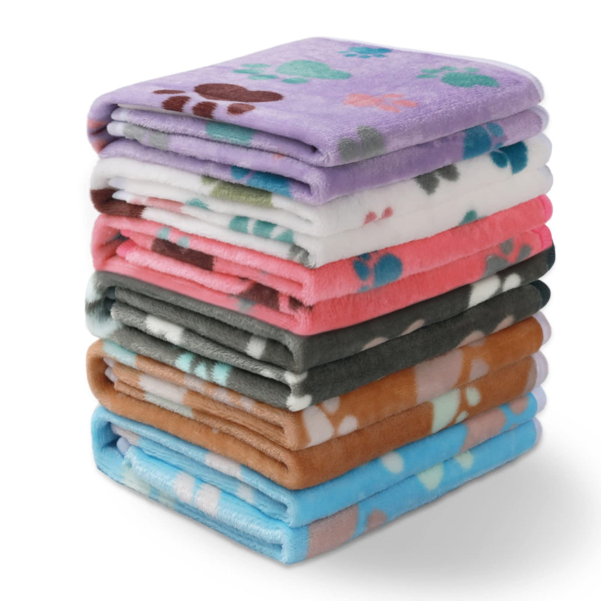 1 Pack 6 Blankets Dog Cat Soft Fluffy Fleece Pet Blanket Warm Cute Print Design Puppy Kitten Blanket Doggy Paw Small(23 ''X16 ''