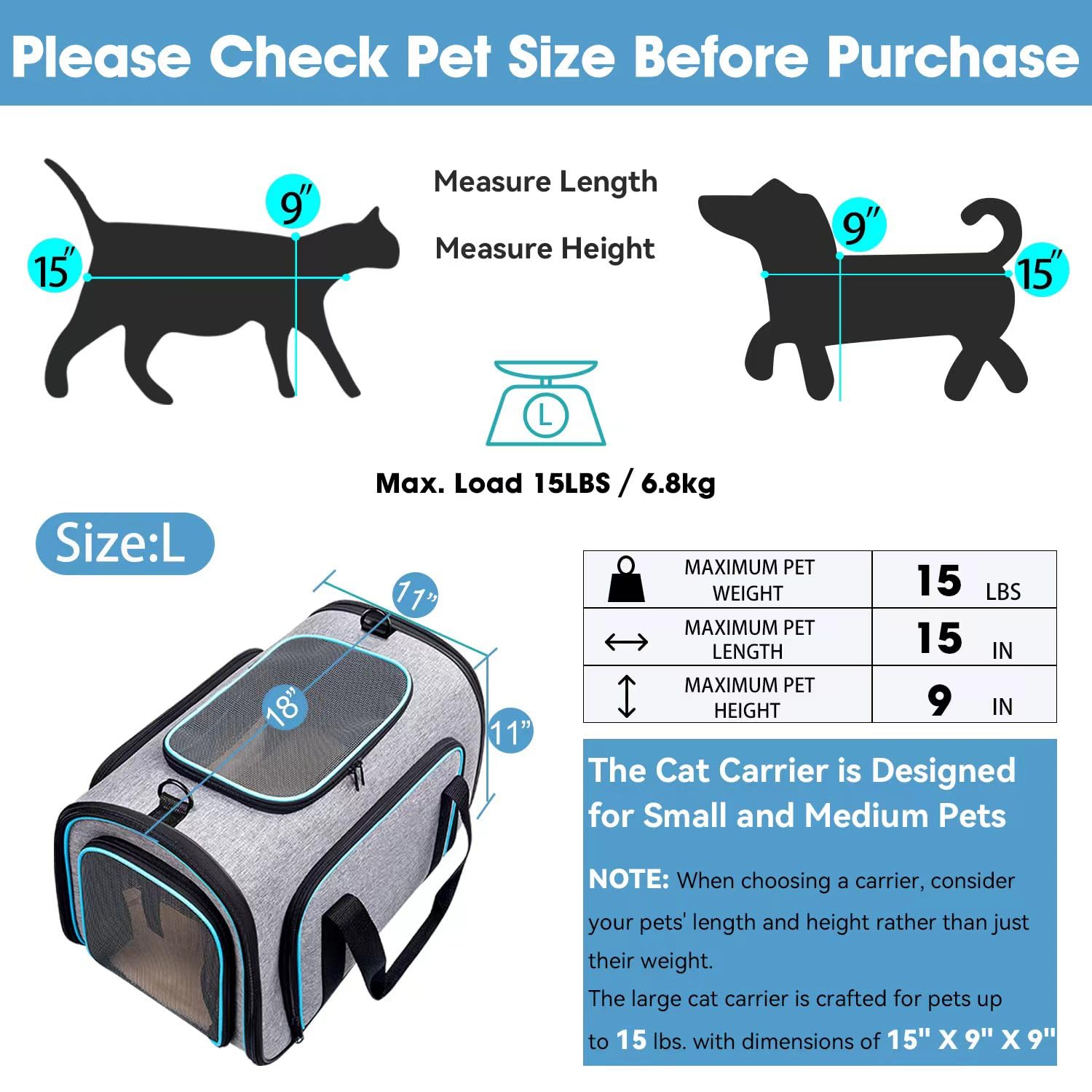 Siivton 4 Way Expandable Pet Carrier, Airline Approved Collapsible Cat Soft-Sided Carriers W/Removable Fleece Pad for Cats, Pupp