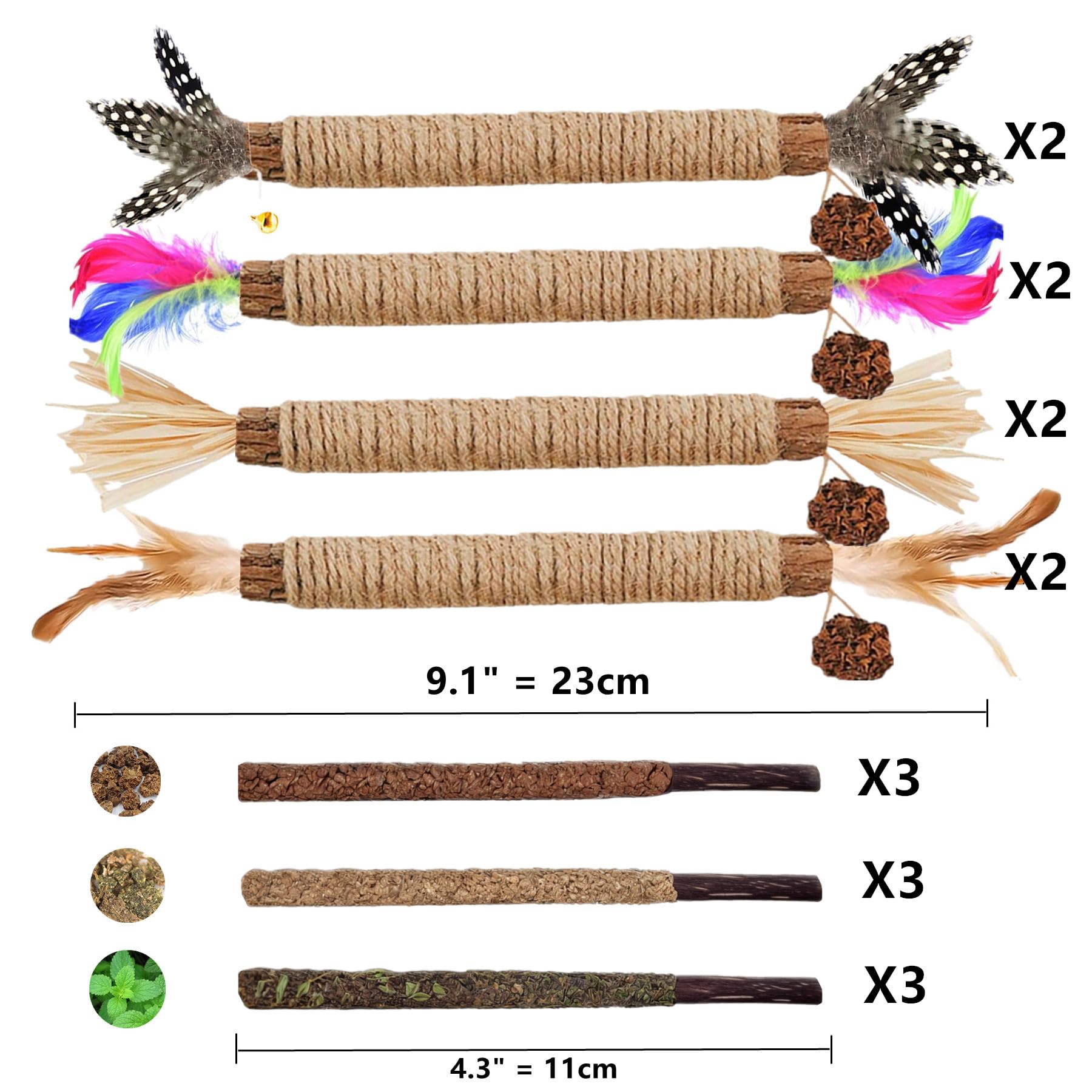 GREMBEB Cat Toys 21PCS Catnip Toy for Indoor Kitten Treat Cats Chew Stick for Dental Cleaning Teeth Kitten Silvervine Rope Kitty
