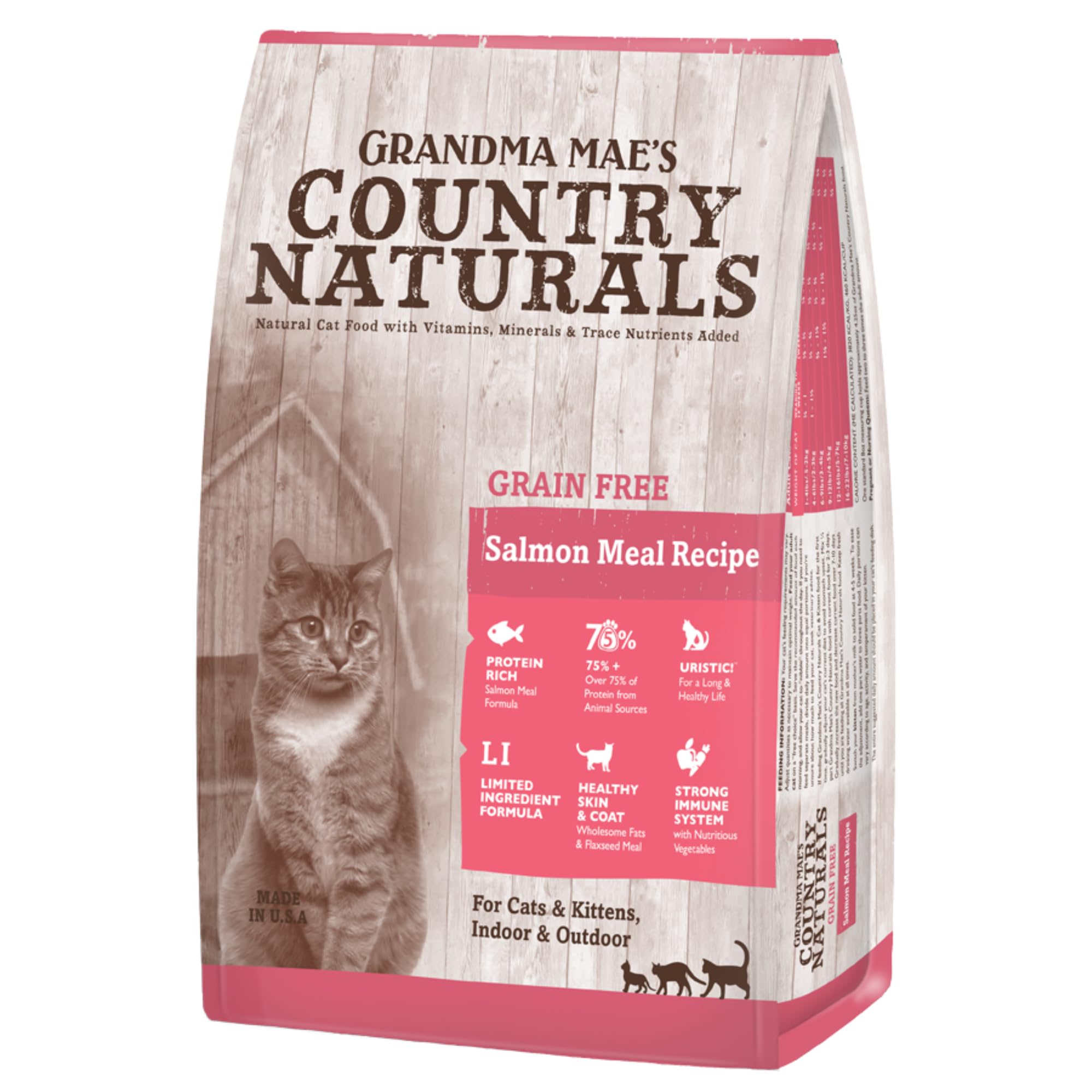 Grandma Maes Country Naturals Dry Cat Food, Grain Free Formula, Salmon, Slow Cooked & Nutrient Dense, Made in USA, 12 LB Bag