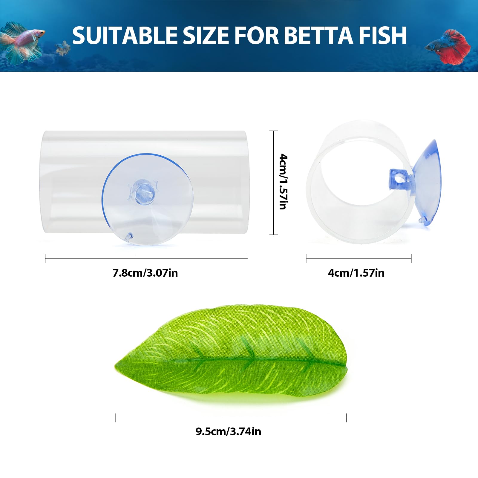 CousDUoBe 2 Pack Betta Fish Acrylic Tube Tunnel,Betta Fish Leaf Pad Simulating The Natural Habitat for Betta Spawning Grounds Br