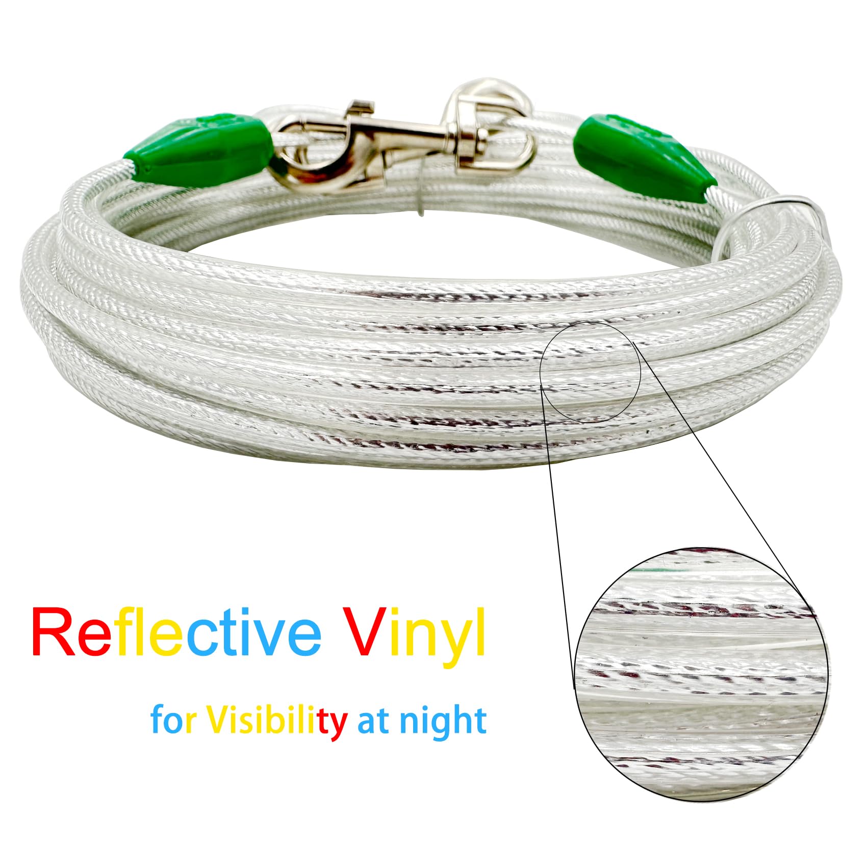 Petest 30Ft Reflective Tie-Out Cable For Medium Dogs Up To 60 Pounds