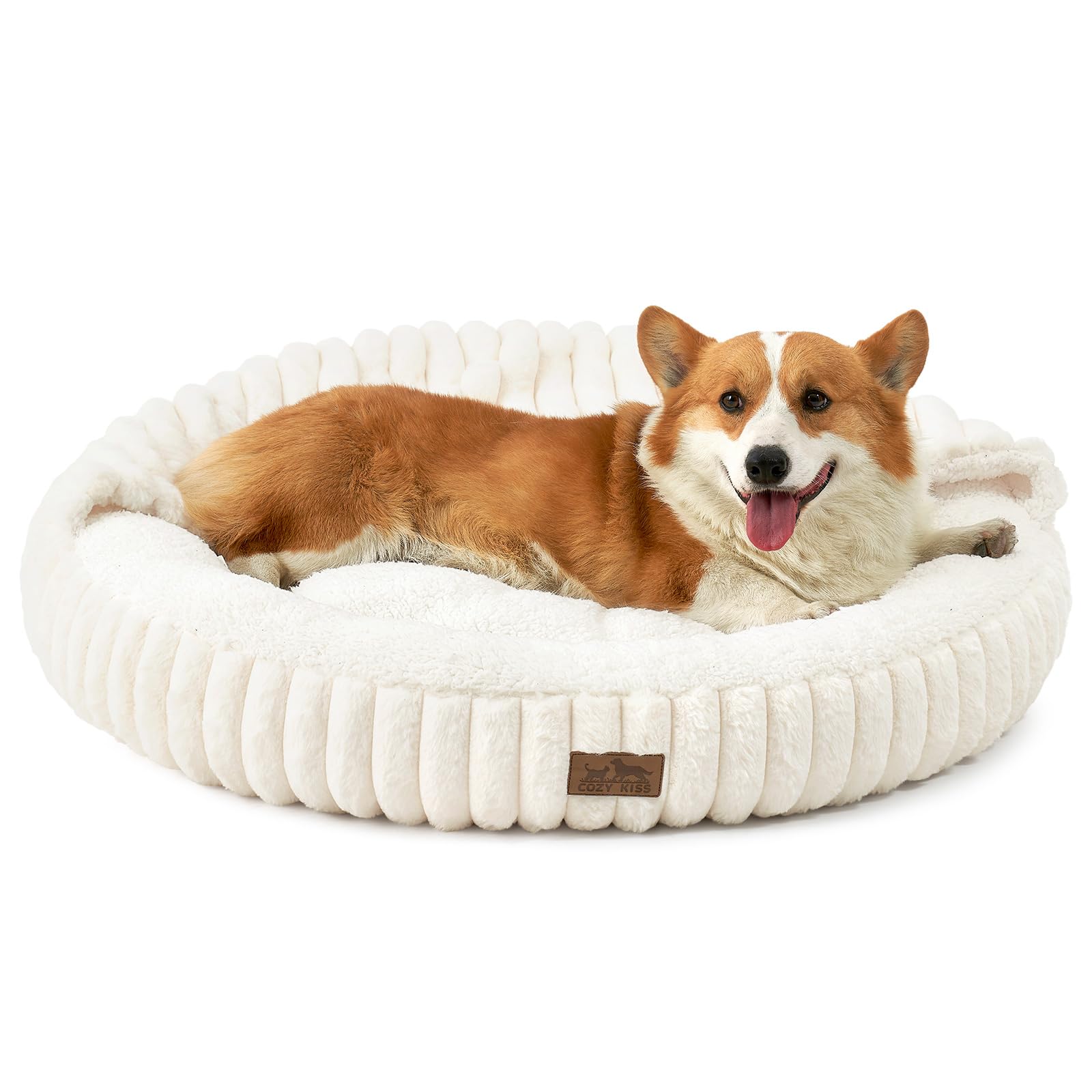Dog Bed with Hooded Blanket, Round Fluffy Anti-Anxiety Pet Bed for Medium Dogs & Large Dogs, Cozy Donut Cuddler with Machine Was