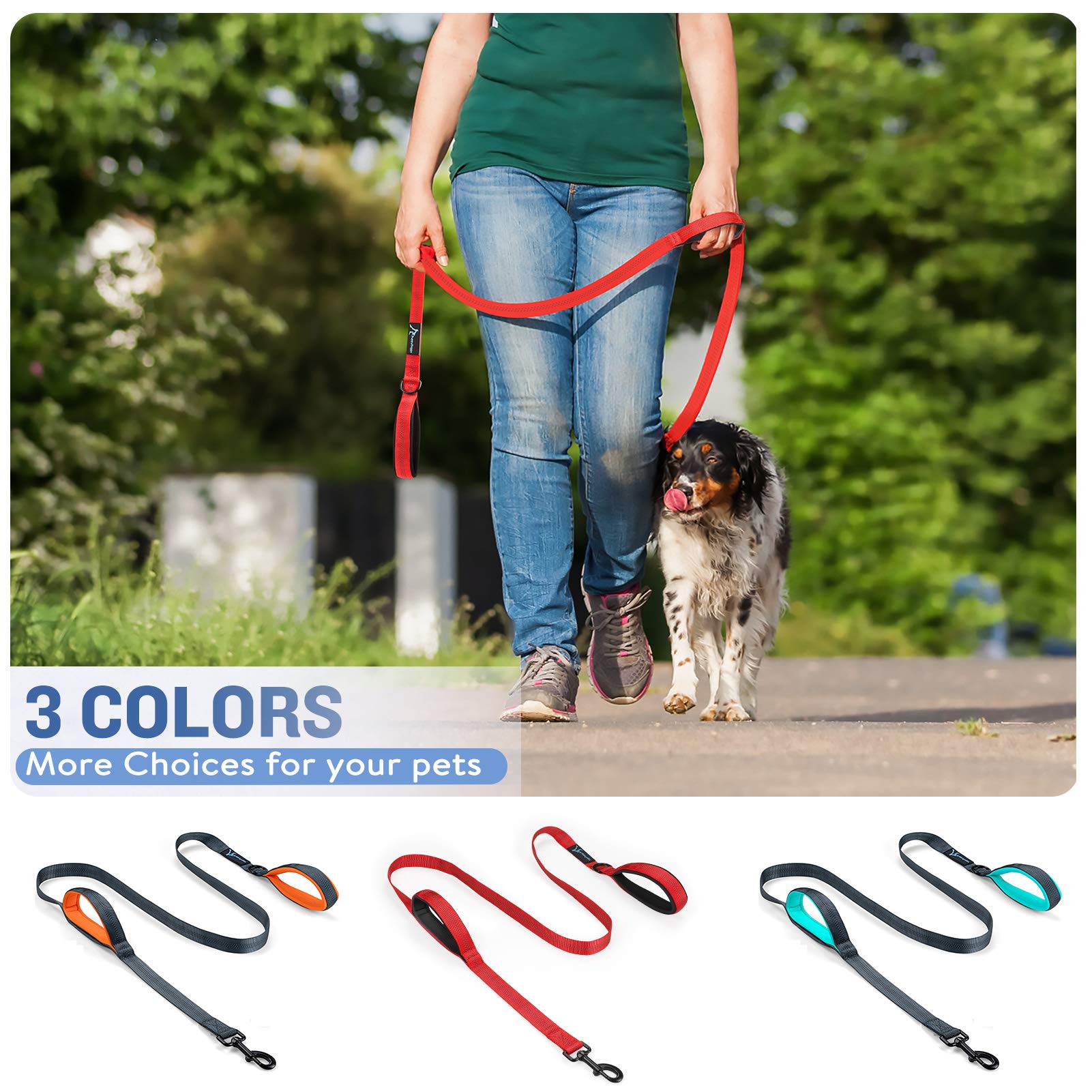 Puppydoggy Dog Leash For Large Medium Dogs 6 Ft Reflective Stitching Large Leash With 2 Traffic Padded Handles Dog Lead Rope Pet Leash For Running Walking Training (Orange 1 Pack)