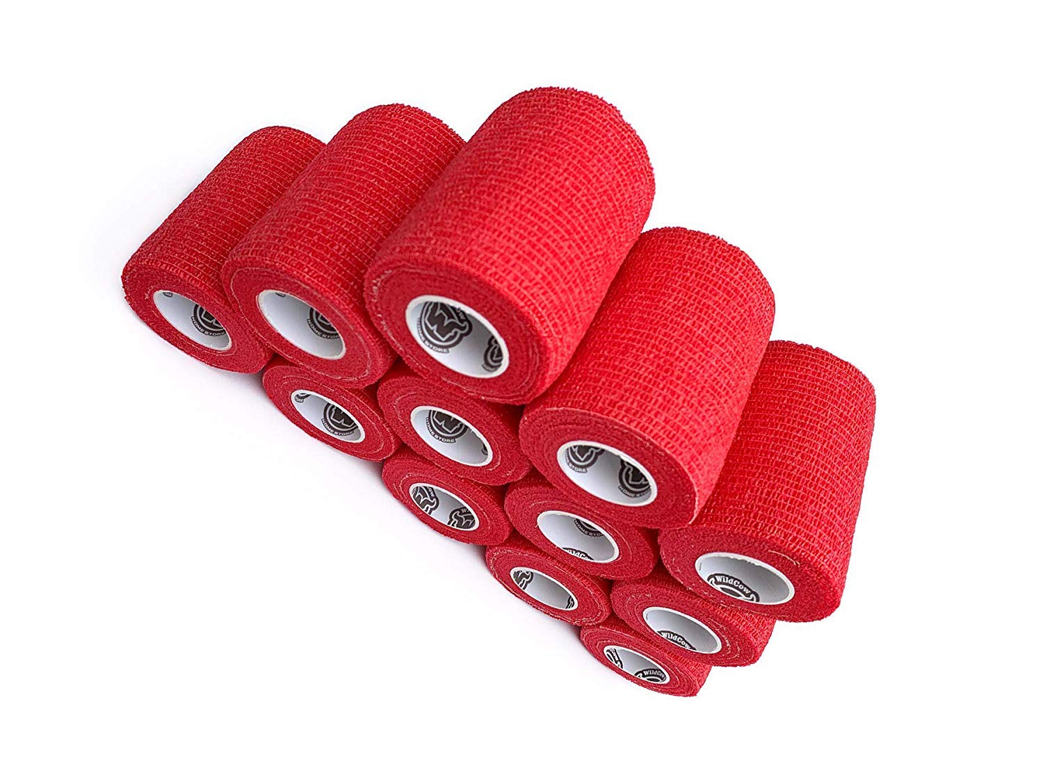 Wildcow 3'' Red Vet Wrap Tape Bulk, 12 Pack Cohesive Bandage Wrap, Self Adherent Grip Rolls