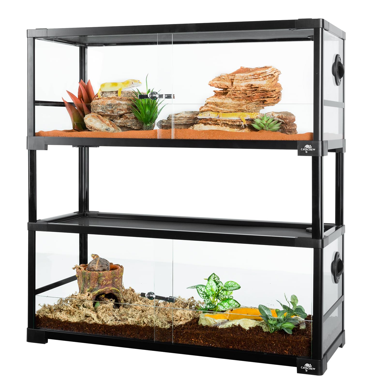 Cavachew Double Stacked Reptile Tank, 30'' X 12'' X 32'' Tall Reptiles Terrarium, Front Opening, Full Vision, Knock Down, 2 Pack