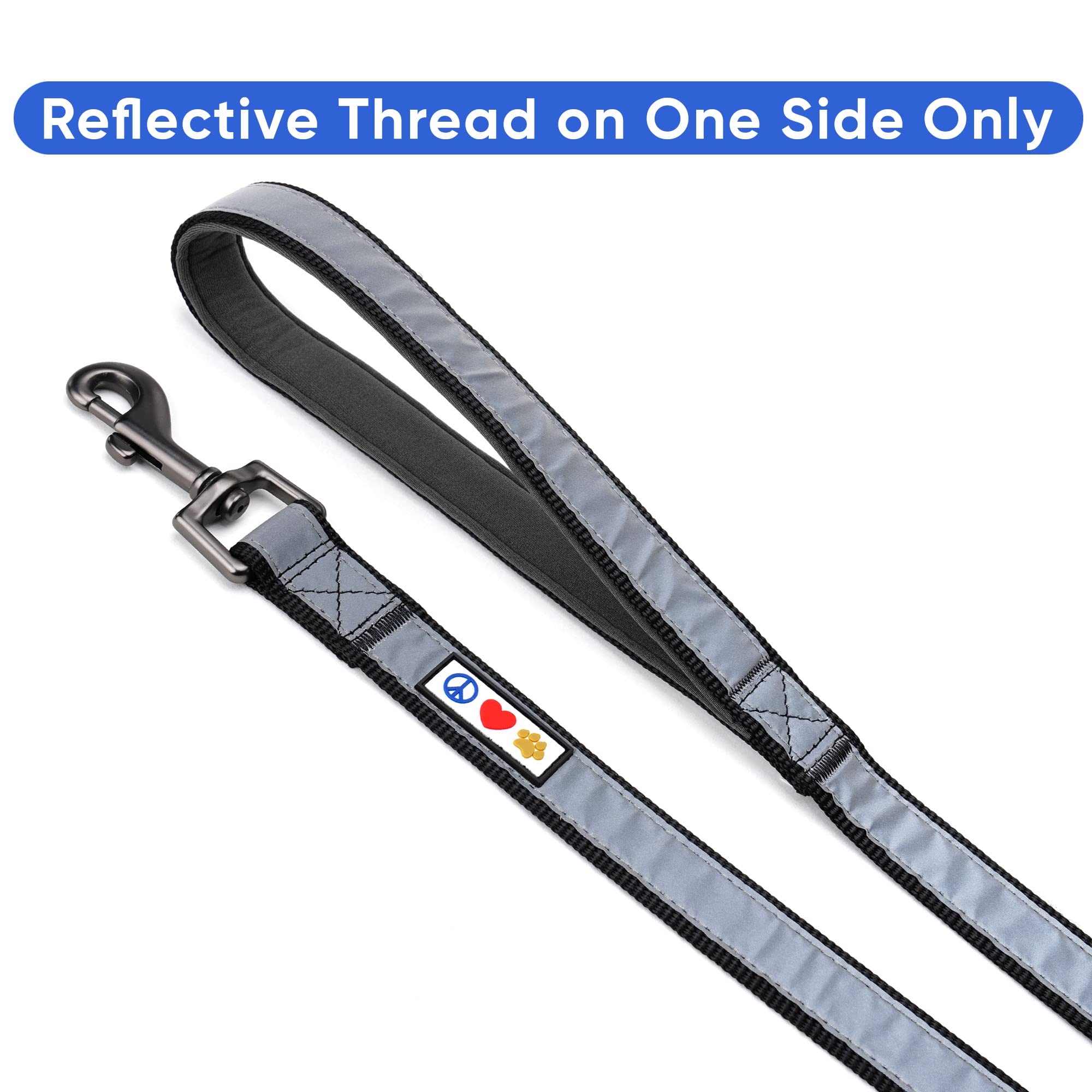 Pawtitas 6 FT Padded Dog Leash with Comfortable Neoprene Padding Handle - Black Lead | Medium Reflective Dog Leash with Highly R