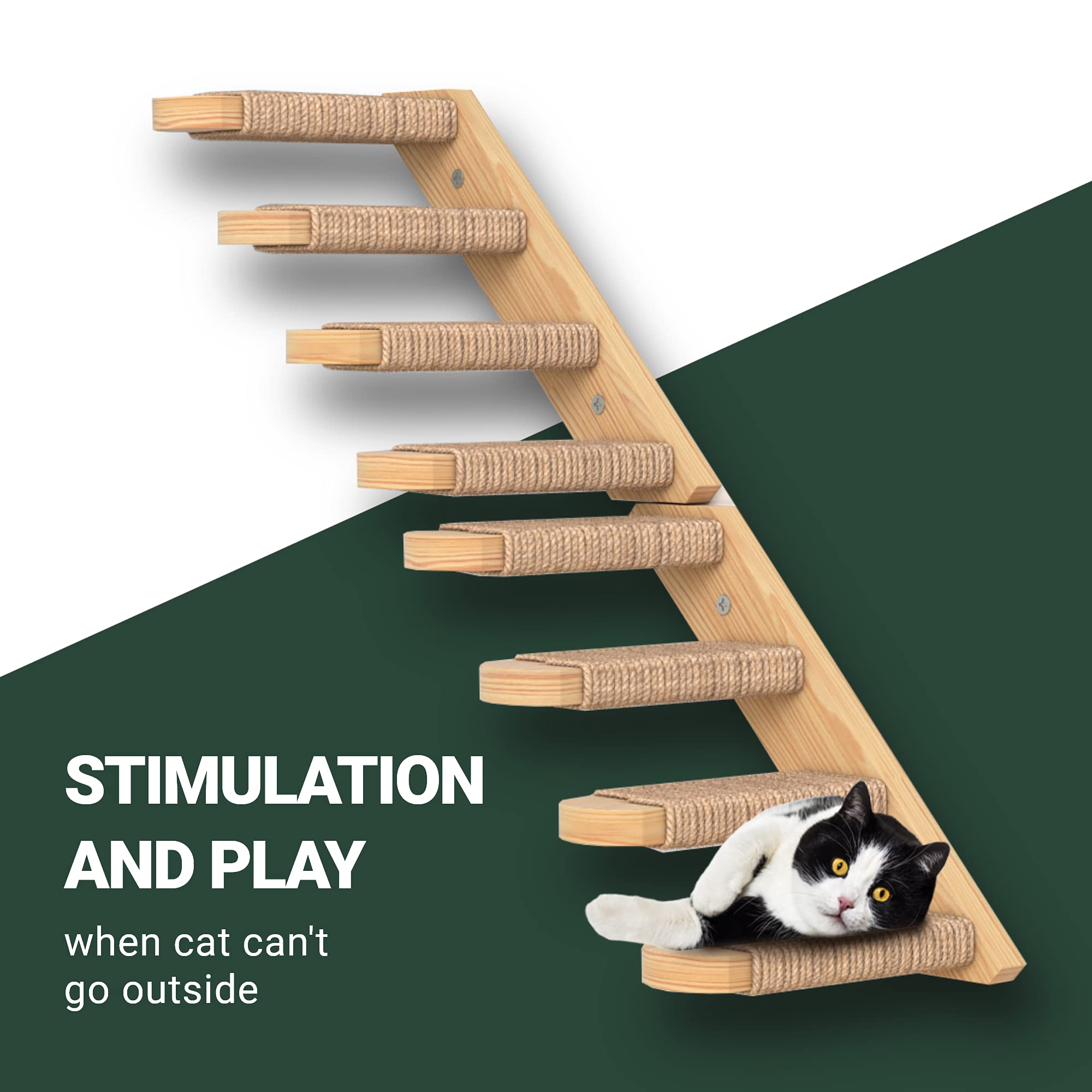 Skywin Cat Wall Steps - Solid Rubber Wood Cat Stairs Great For Scratching And Climbing - Easy To Install Wall Mounted Cat Shelve