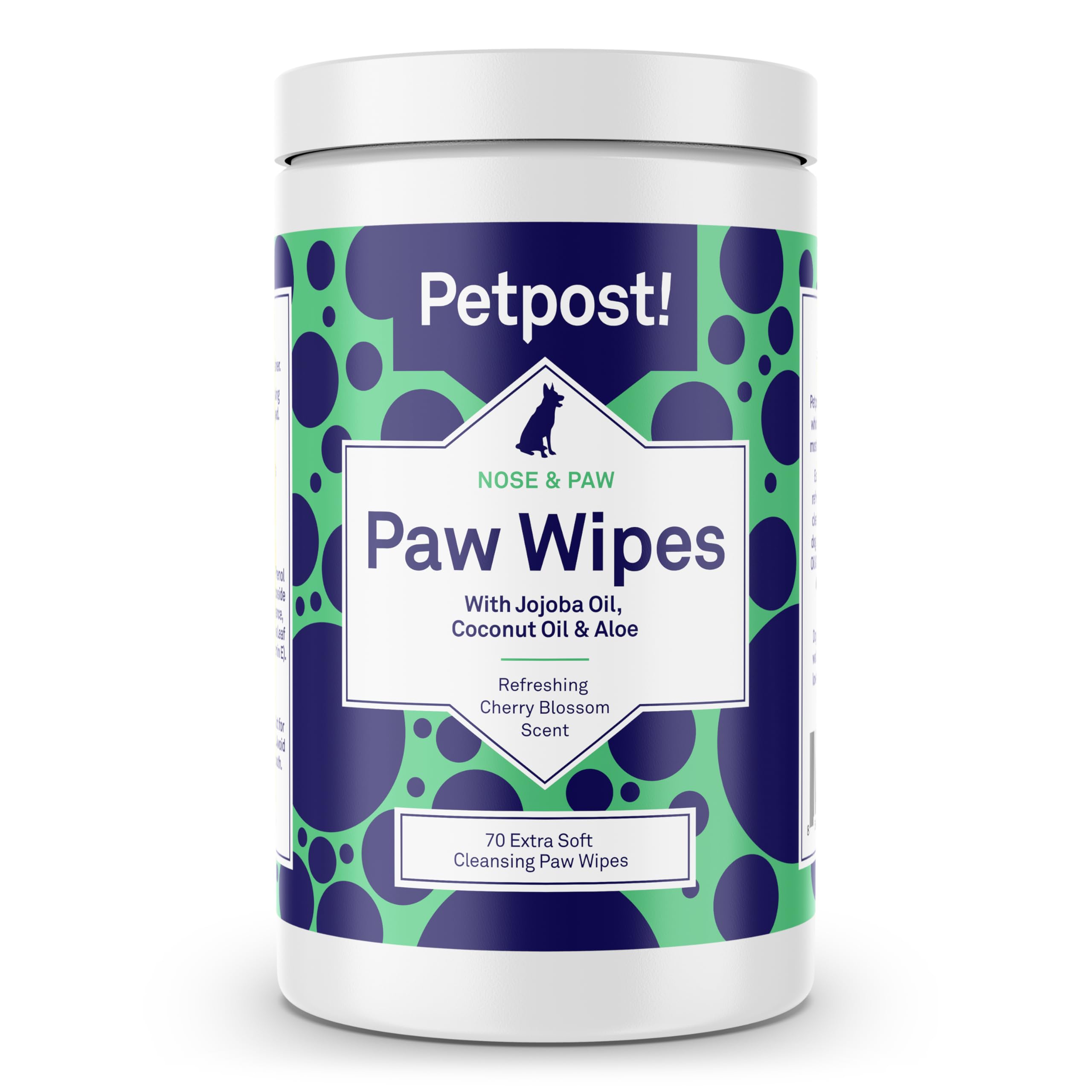 Petpost | Paw Wipes For Dogs - Nourishing, Revitalizing Dog Paw Cleaner With Coconut Oil, Jojoba Oil, And Aloe - Ultra Soft Cotton Pads - Cherry Blossom Scent 70 Ct.