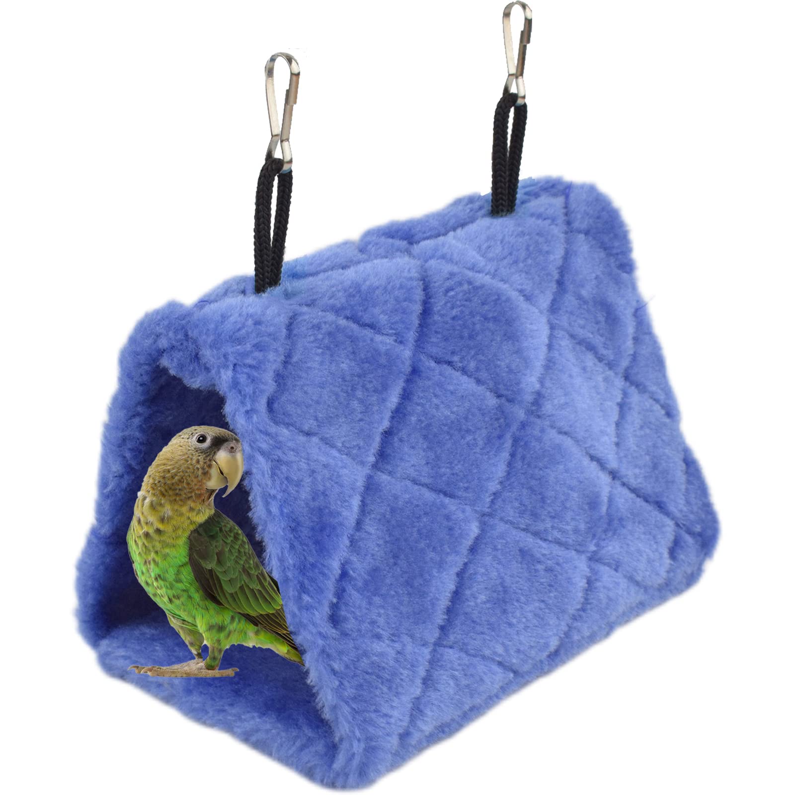 Cdycam Pet Bird Nest Hammock Hanging Cave Cage Plush Snuggle Happy Hut Tent Bed, Deep Blue (Large)