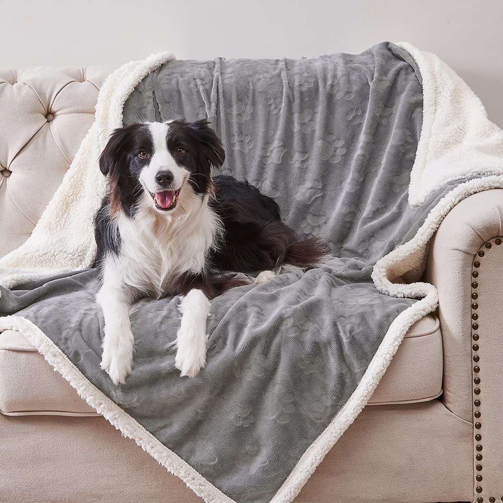 Qeils Dog Blankets For Large Dogs - Waterproof Cat Blanket Washable - Sherpa Fleece Puppy Blanket, Soft Plush Reversible Throw P
