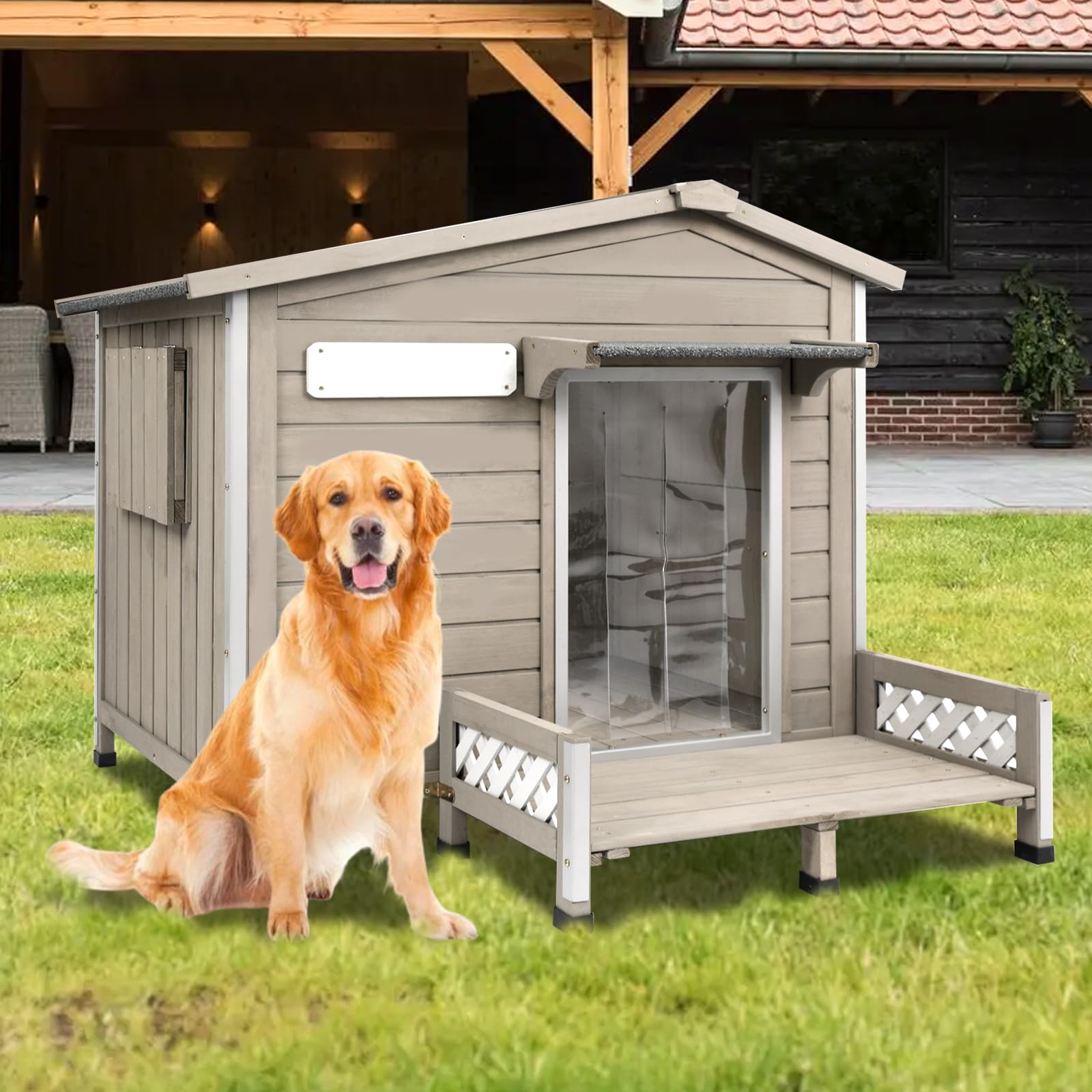 Dog House Outdoor Wooden Dog Kennel Outdoor Weatherproof Chew-Proof Iron Frame, Removable Floor And Adjustable Window For Small 
