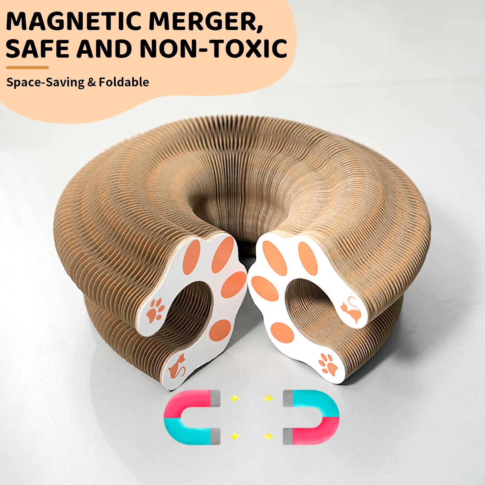 VOXGET Kitty Kurlz Cat Scratcher Toy - Foldable Cardboard with Bells, One Size, Auburn Color, Interactive Toy for Indoor Cats