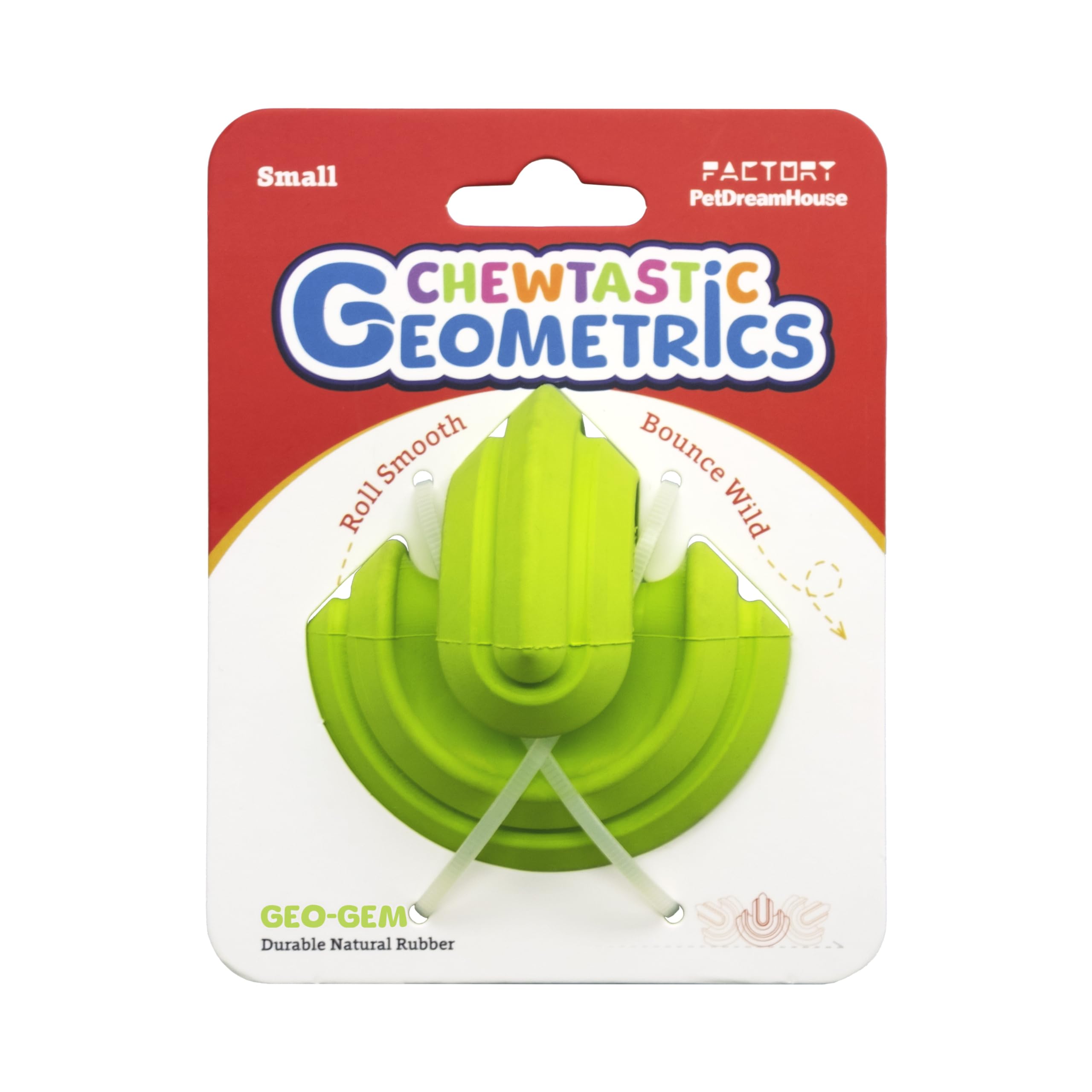 Petdreamhouse Chewtastic Geometrics Natural Rubber Enrichment Dog Toy Geo-Gem Green, Engaging Rolling And Unpredictable Bounce,