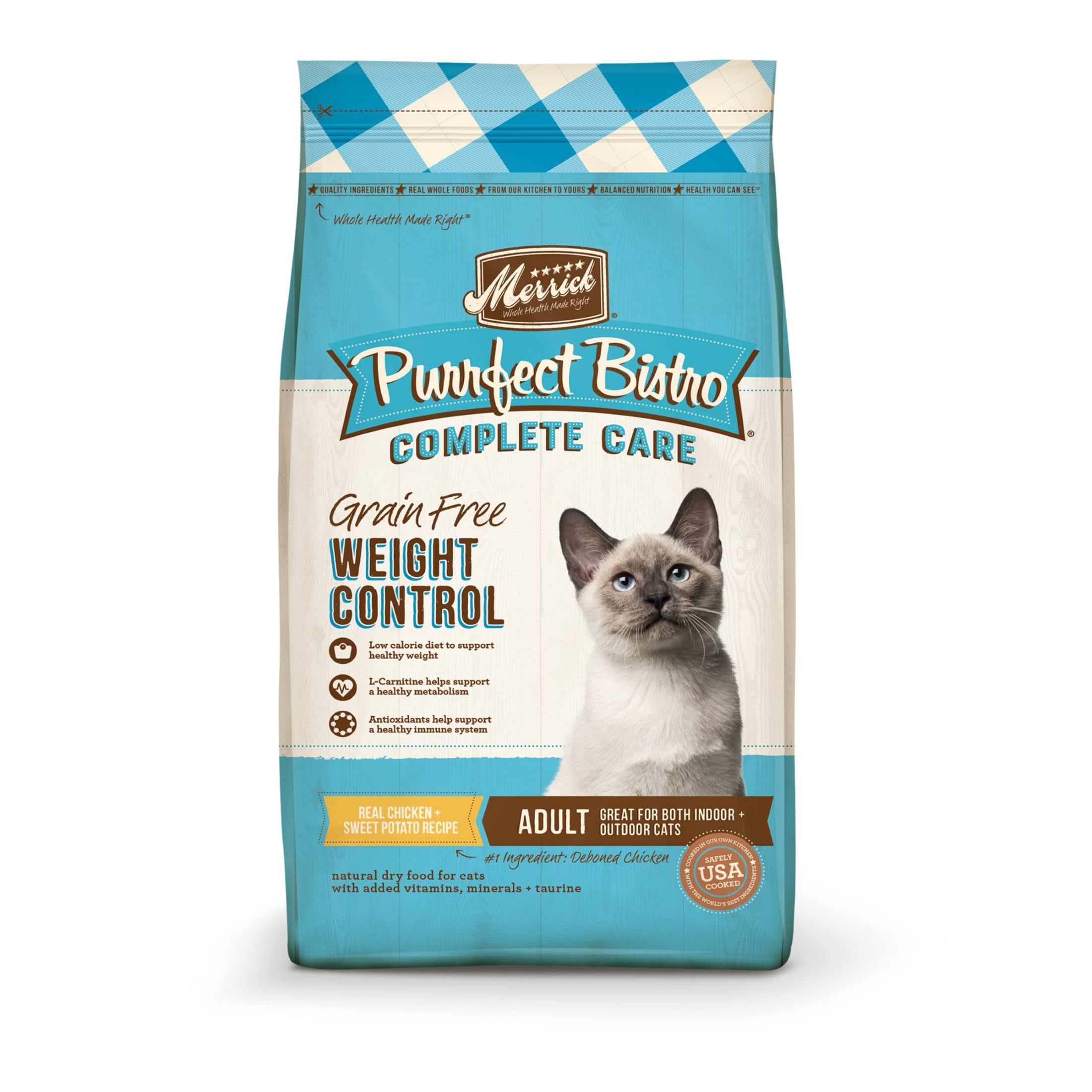 Merrick Purrfect Bistro Grain Free Natural Dry Cat Food For Adult Cats, Complete Care Weight Control Recipe - 4 lb. Bag