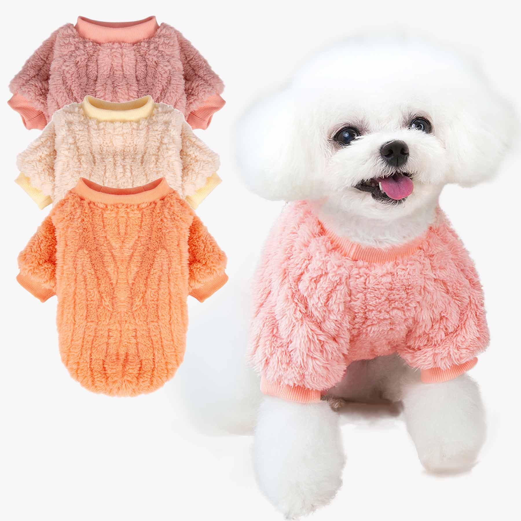 Fabricastle Dog Sweaters, 3-Pack Dog Clothes For Small Dogs Girl & Cats, Soft And Warm Pet Coats, Winter Pet Jacket, Doggy Appar