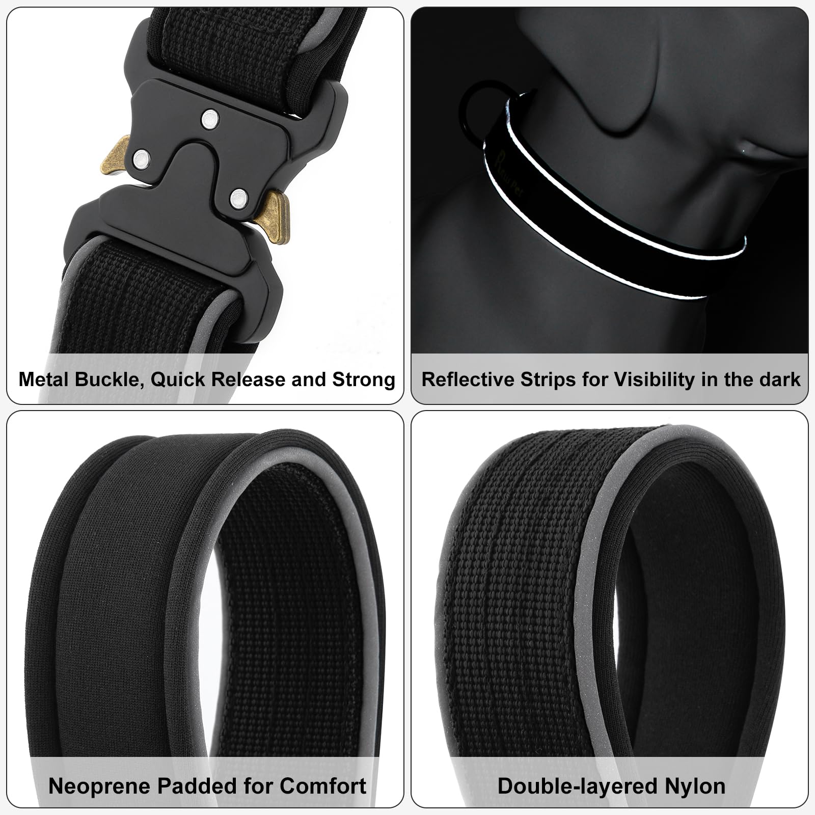 Plutus Pet Tactical Dog Collar, Reflective, Adjustable Heavy Duty Dog Collar, Soft Padded And Comfortable, For Small Medium And