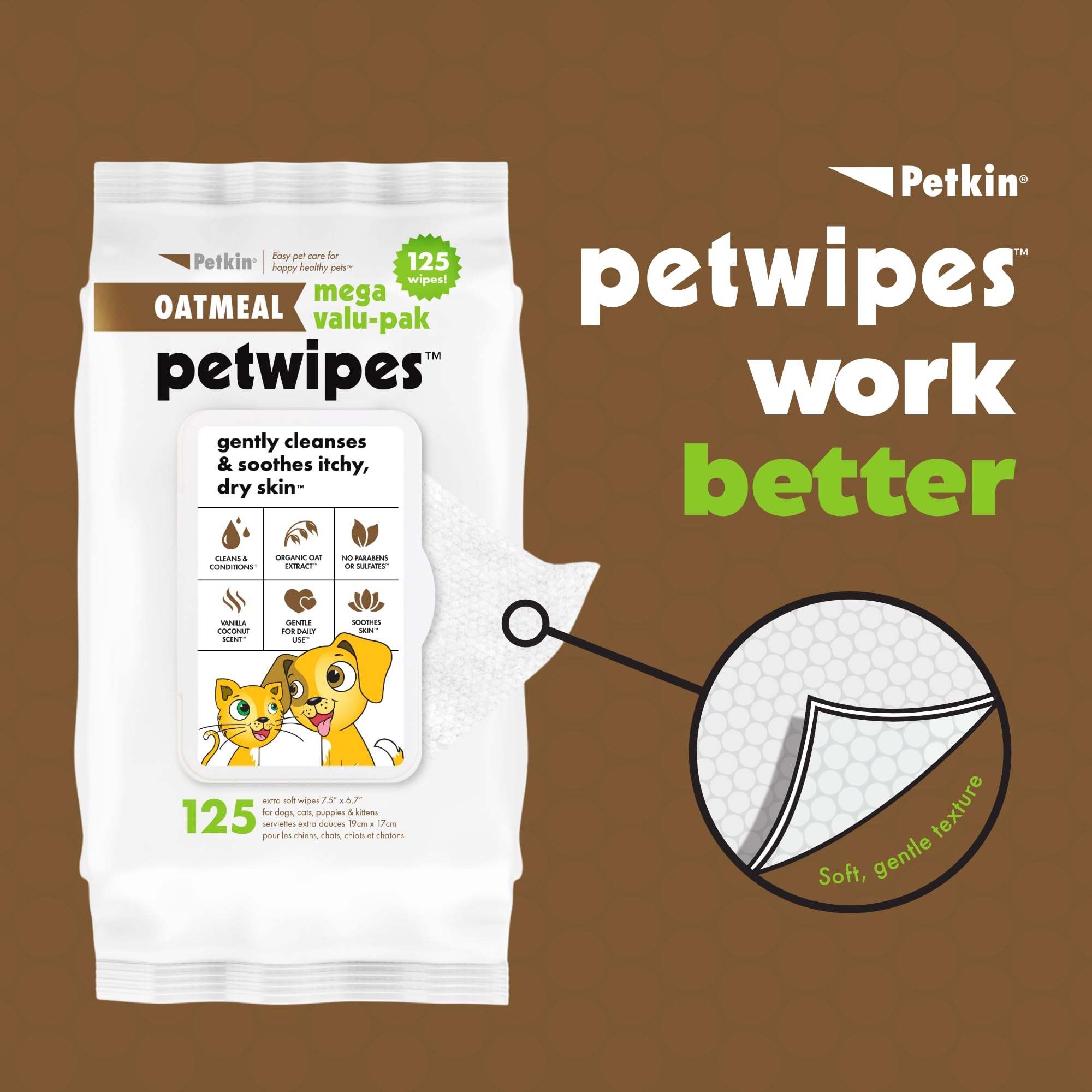 Petkin Mega Valu-Pak Pet Wipes, 500 Total Wipes - Oatmeal Pet Wipes For Dogs And Cats - For Face, Paws, Ears, And Body - Super C