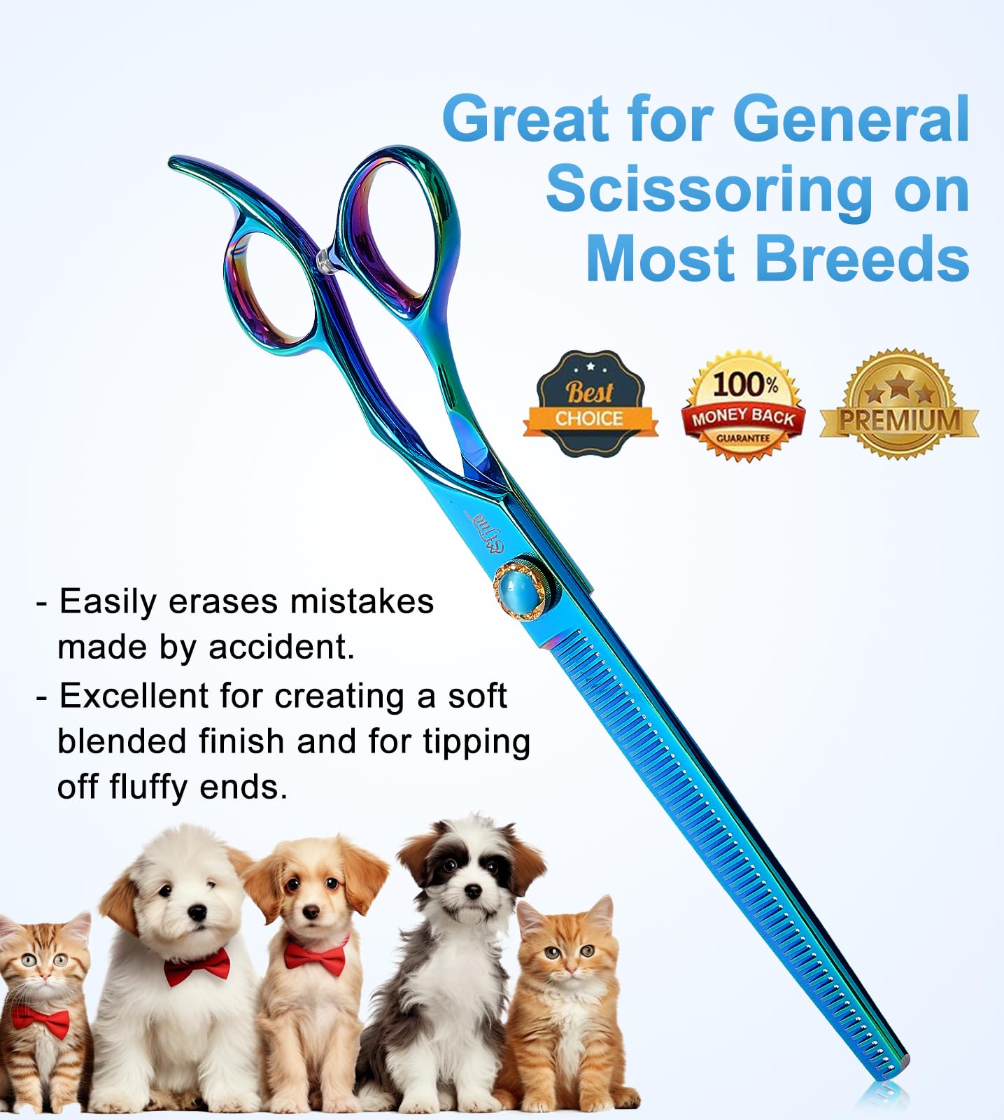 Stjuo 7.5'' Dog Thinning Scissors For Grooming 440C Stainless Steel Green Professional Pet Trimming Scissors Sharp Blades Cuttin