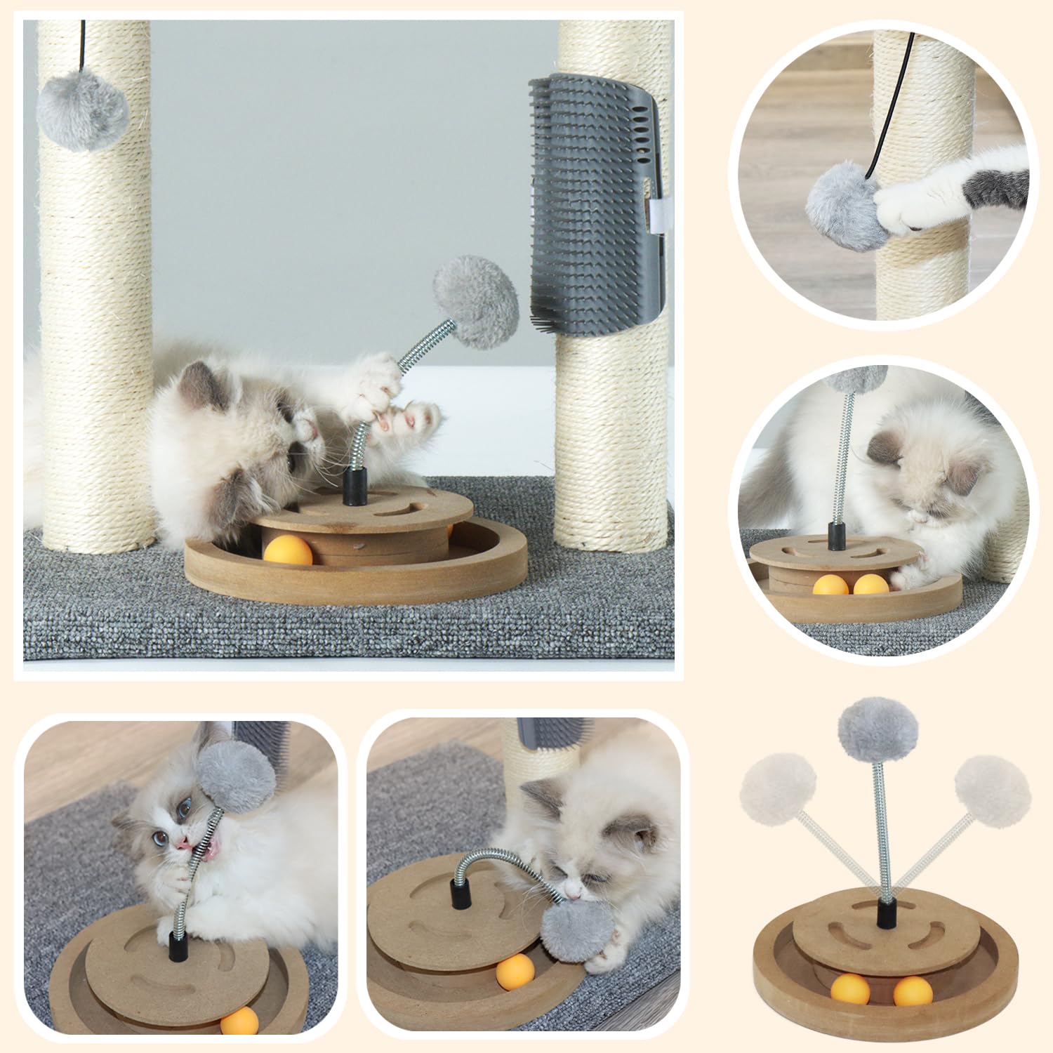 Pawsfans Cat Tree Scratching Post,Cat Tower With Perch Bed Scratch For Indoor Cats And Kittens Scratcher,Track Toy Hanging Ball