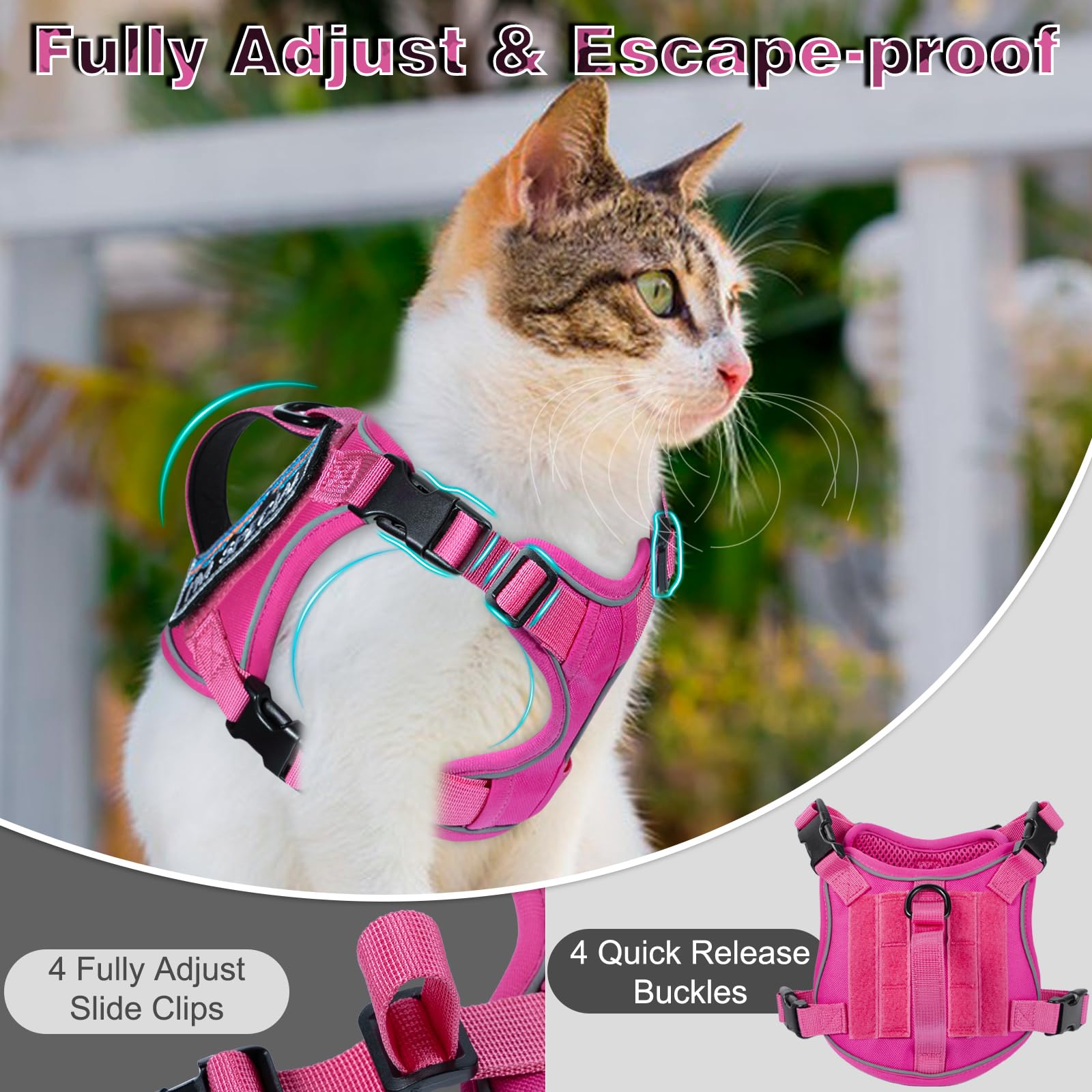 Nanappice Tactical Cat Harness For Walking, Adjustable Escape Proof Pet Vest For Large Cat,Easy Control Breathable Cat Vest With