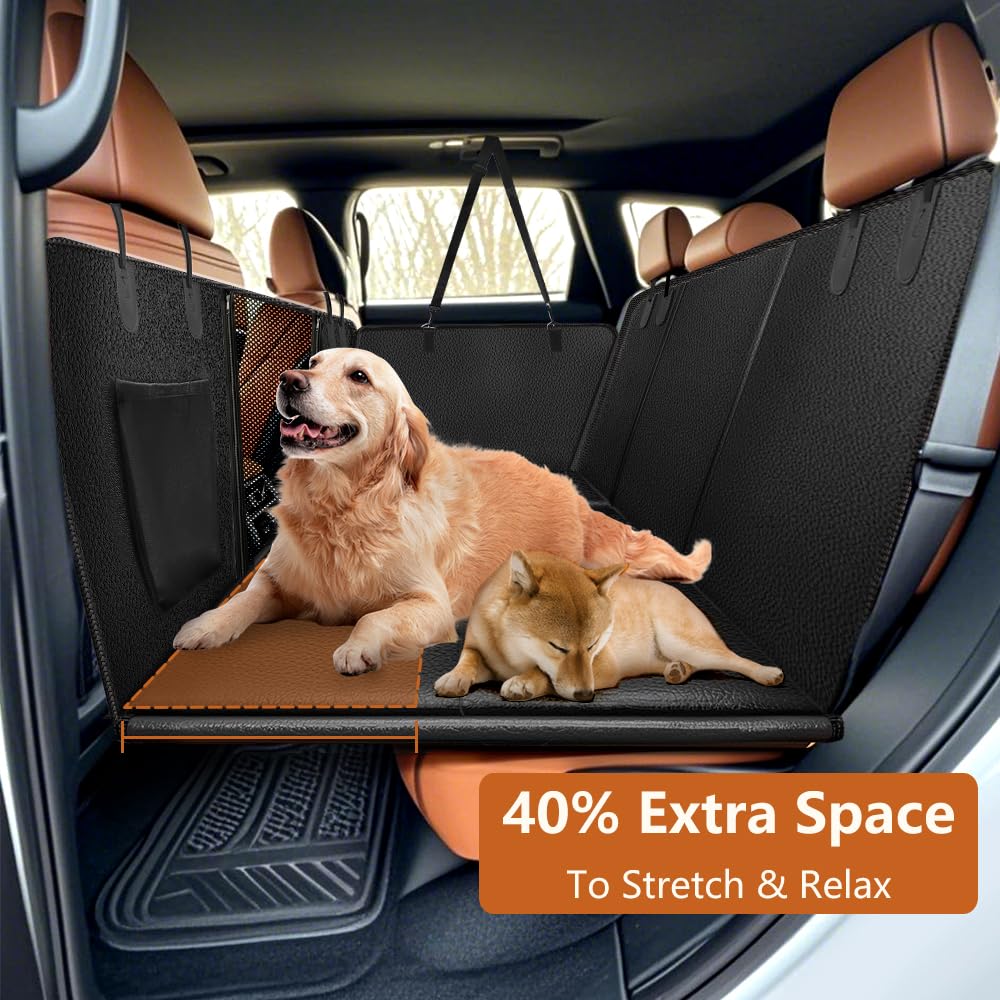 Moymo Waterproof Back Seat Extender For Dogs, Pu Leather Dog Car Seat Cover For Back Seat, Hard Bottom Car Seat Cover For Dogs,