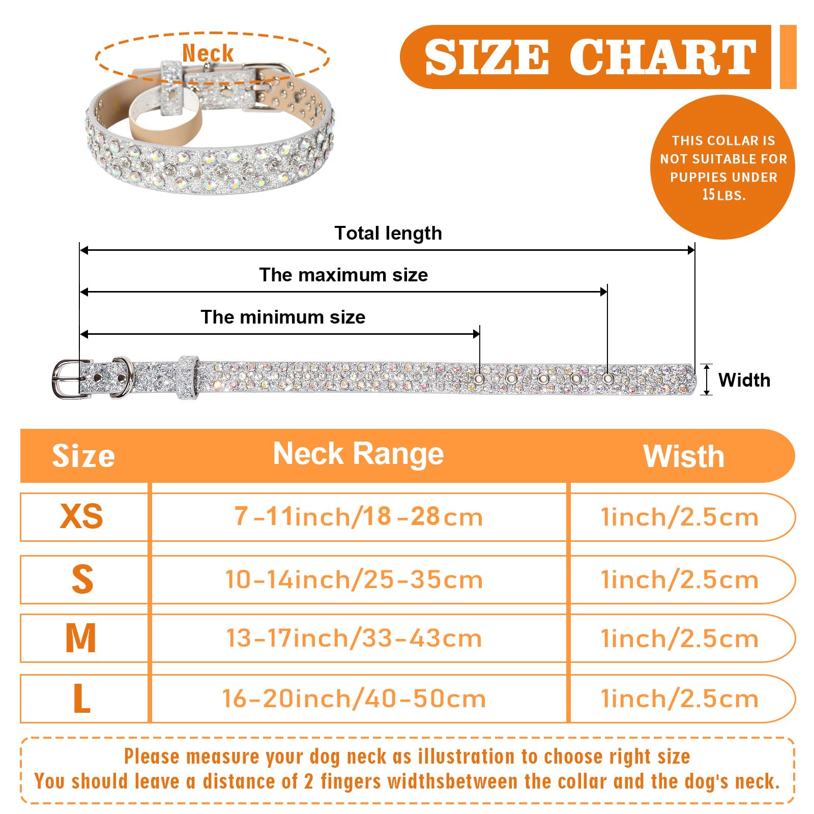 Octbersieg Rhinestone Dog Collar - Silver Bling With Sparkly Diamonds For Small, Medium & Large Dogs