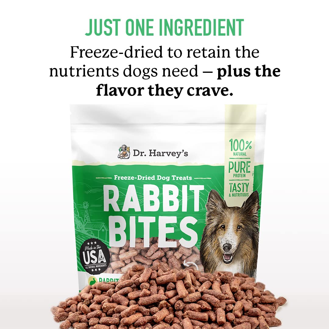 Dr. Harvey's Rabbit Bites Freeze-Dried Dog Treats, All-Natural Rabbit Meat, 7 Ounces, Allergen-Free, Single Ingredient