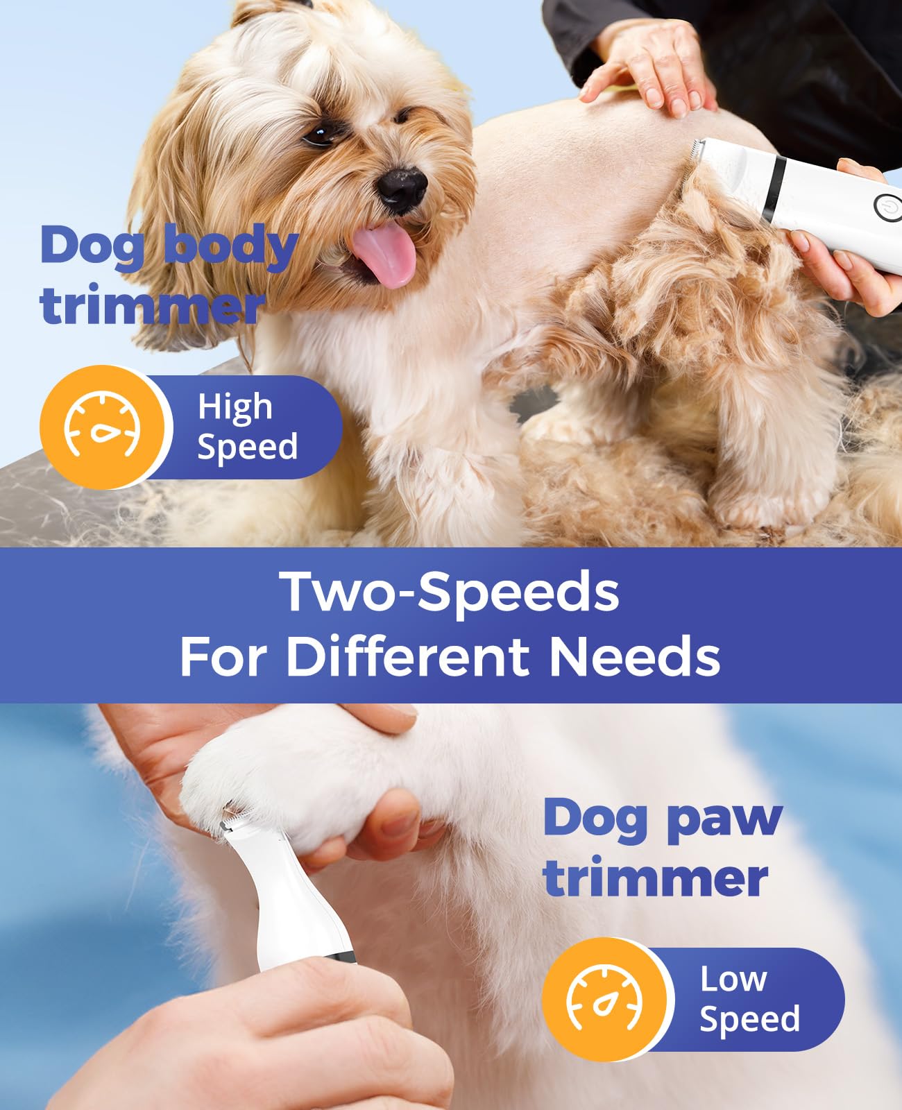 Oneisall 4-In-1 Cordless Dog Grooming Kit With 2-Speed Clippers, Low Noise Paw Trimmer & Rechargeable Quiet Nail Grinder For Dog