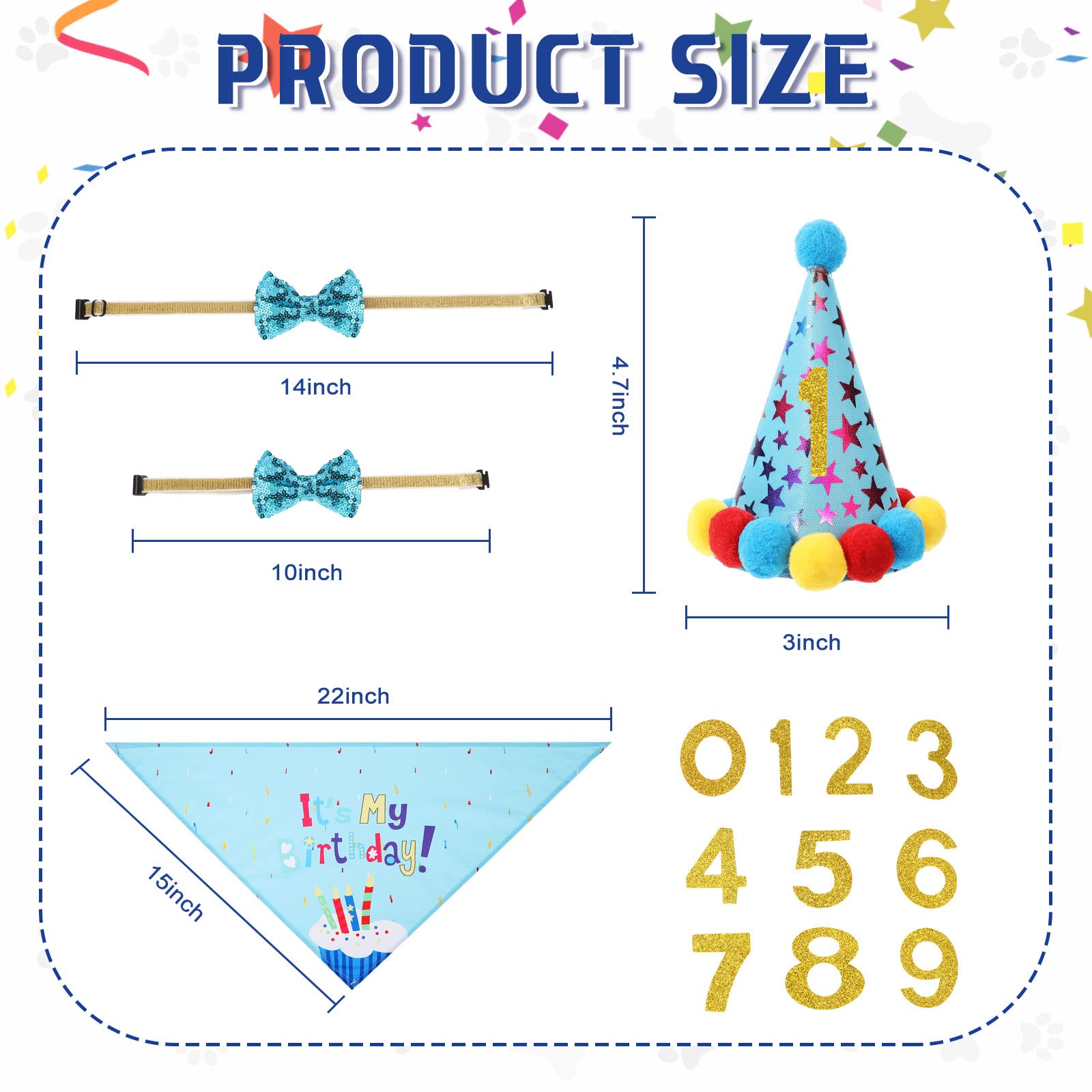 Dog Birthday Party Supplies Birthday Boy Girl Cake Bandana Triangle Scarf Clothes Shirt Cute Dog Hat Dog Bow Tie Collar With 0-8 Numbers For Dog Puppy 1St Birthday Party Outfit(Cute Style)