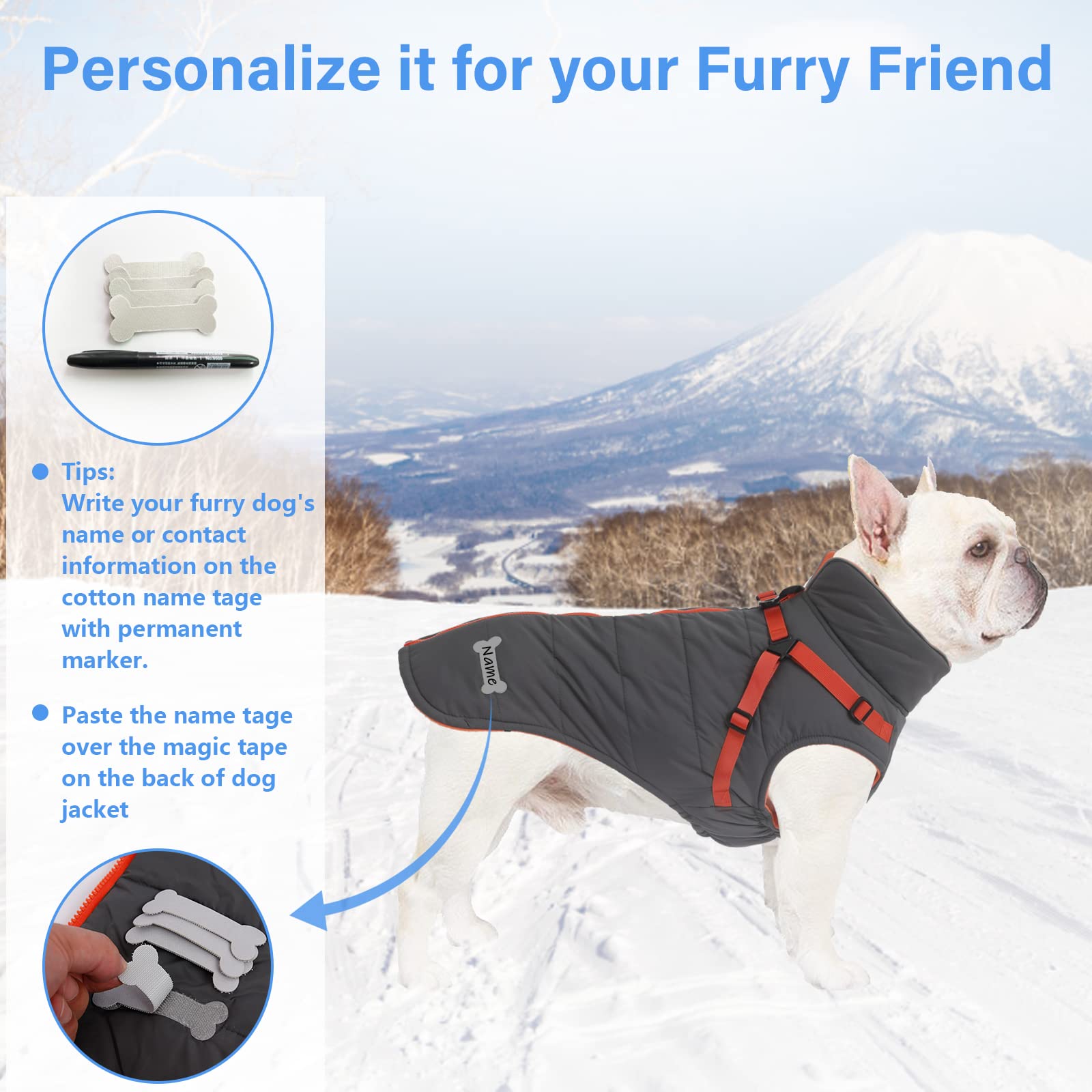 Geyecete Winter Warm Coat Waterproof Dog Winter Jacket With Harness Traction Belt,Windproof Pet Outdoor Jacket Dog Autumn- Can Be Personalized-Gray-S