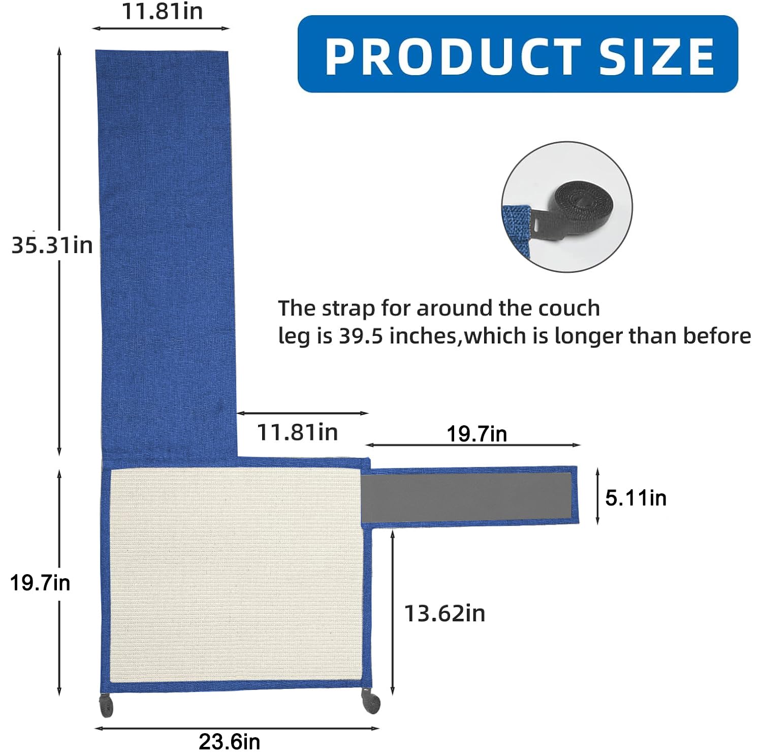 Cat Scratch Furniture Protector With Natural Sisal For Protecting Couch Sofa Chair Furniture (Dark Blue, Right Hand)